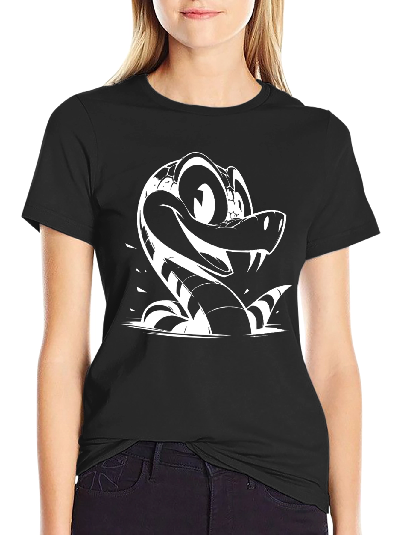 Black Cartoon Snake Graphic Tee - Black view 2