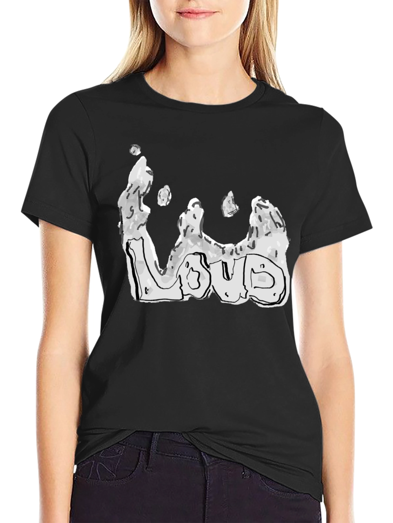 Black Abstract Loud Graphic Tee - Black Cotton Blend view 2