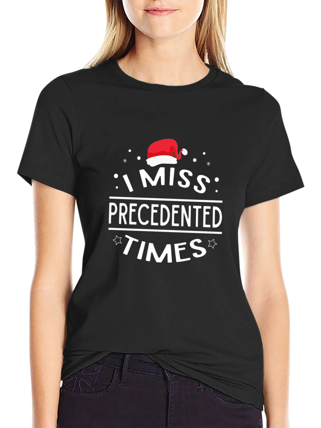 Black I Miss Precedented Times Christmas T-Shirt view 2
