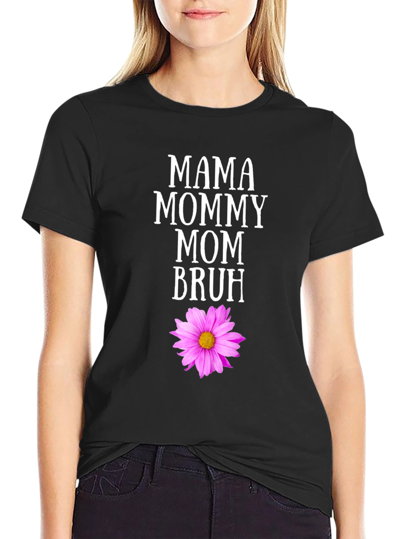 Black Mama Mommy Mom Bruh T-Shirt with Flower Graphic view 2