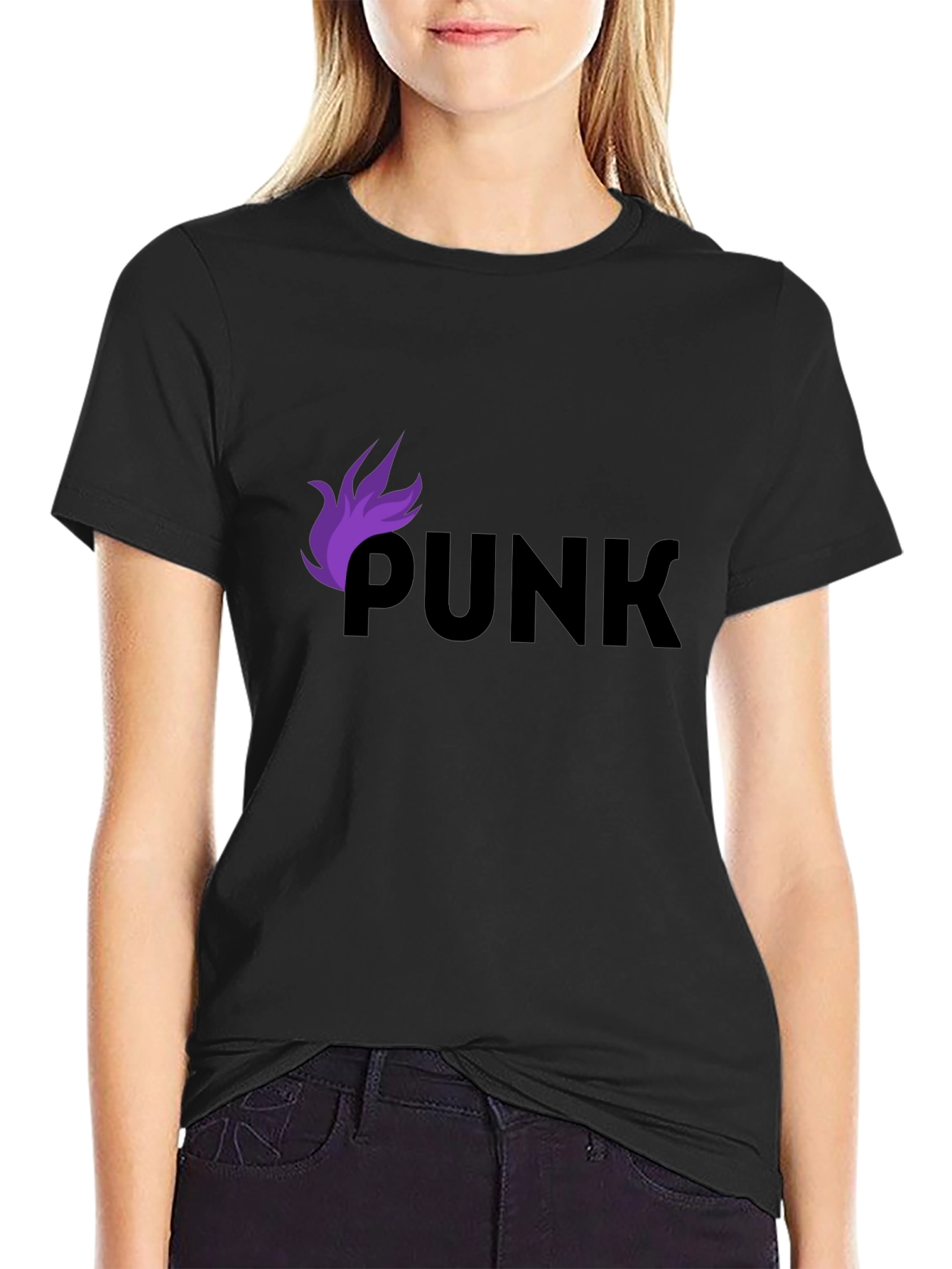 Black Punk Graphic Tee - Black Cotton T-Shirt view 2