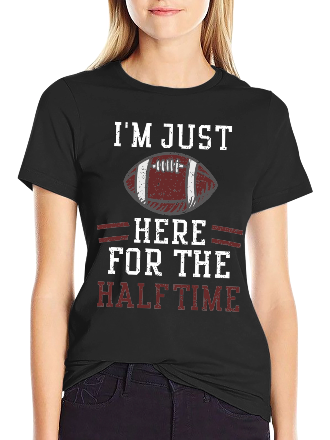 Black I'm Just Here for the Halftime Football T-Shirt view 2