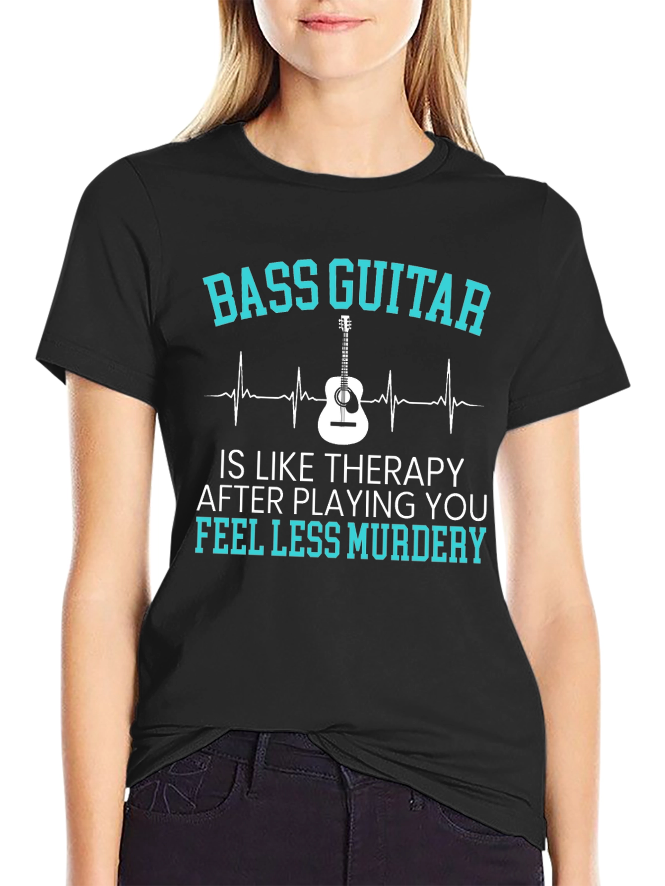 Black Bass Guitar Therapy Tee - Music Lover Gift view 2