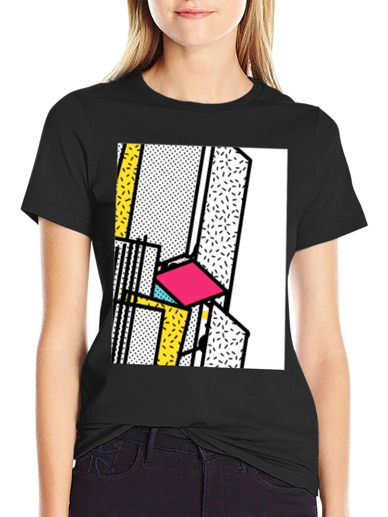 Black Retro Memphis Design Black T-Shirt view 2