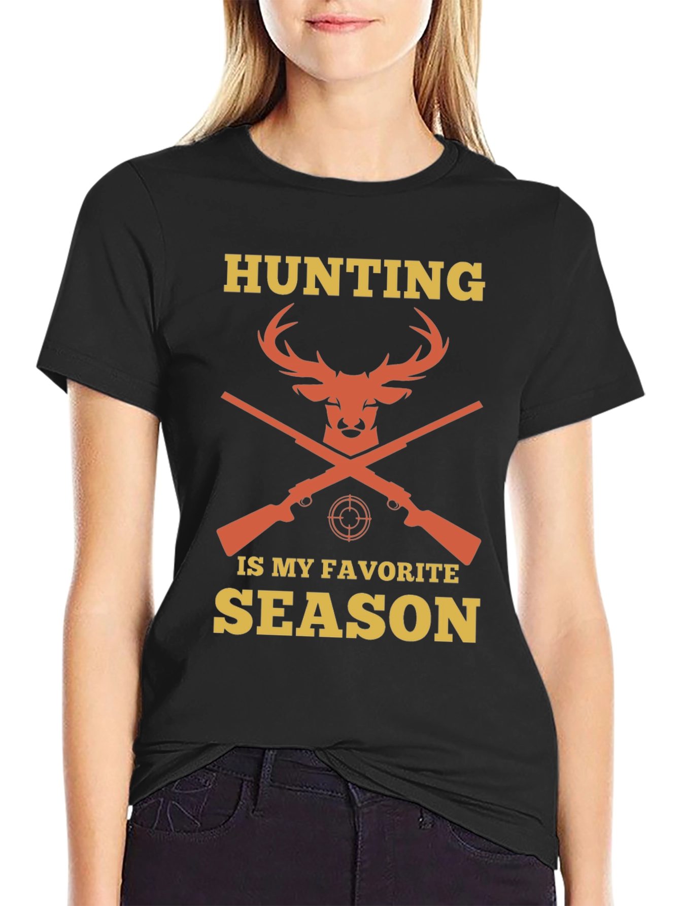 Black Hunting Season Tee - Deer & Rifle Design view 2