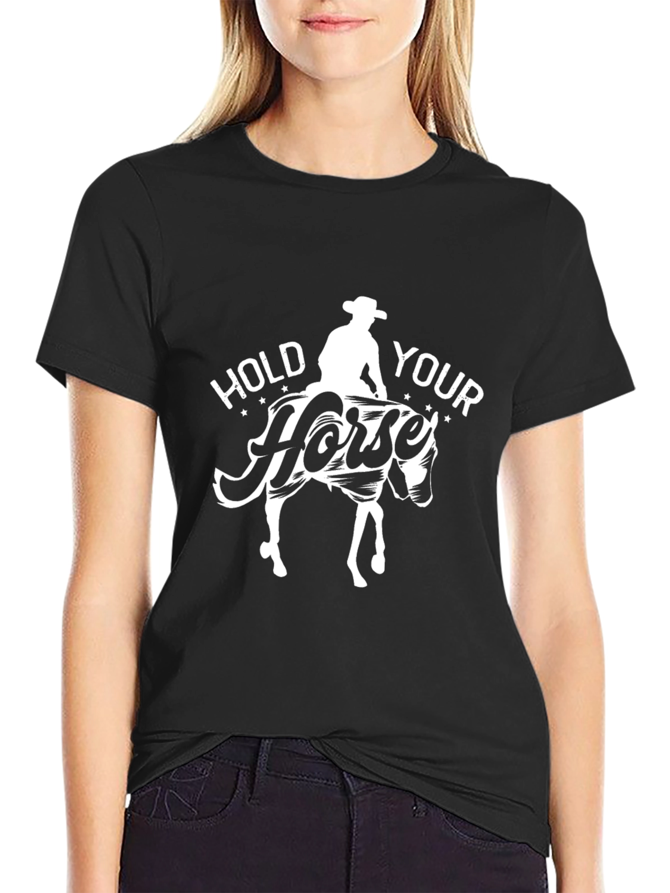 Black Hold Your Horse Graphic Tee - Unisex view 2