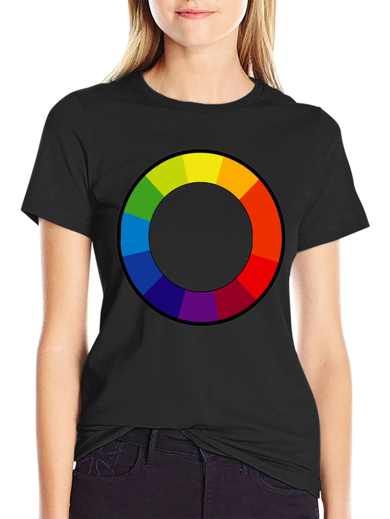 Black Vibrant Color Wheel Graphic T-Shirt view 2