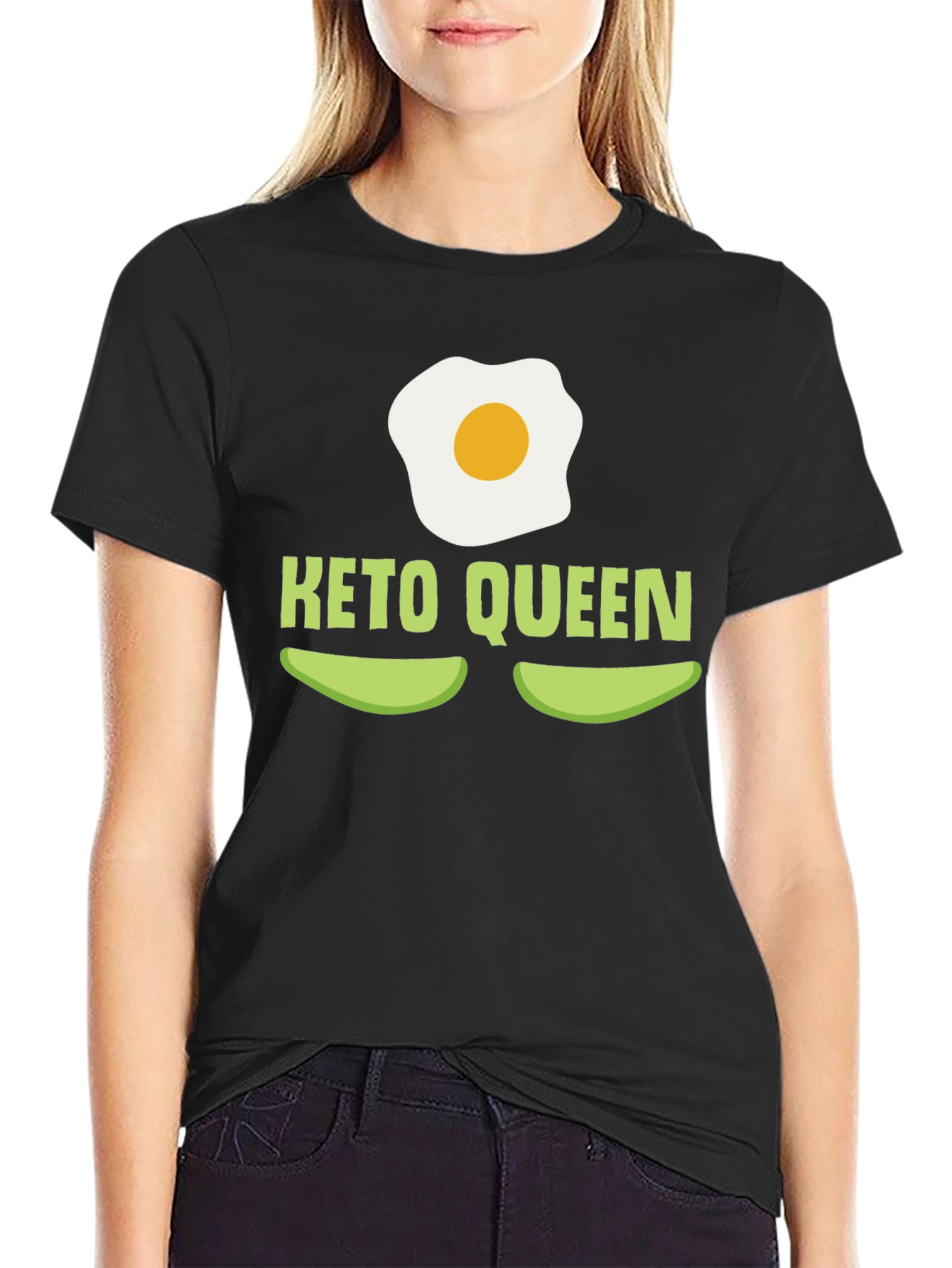 Black Keto Queen T-Shirt - Egg & Avocado Graphic Tee view 2
