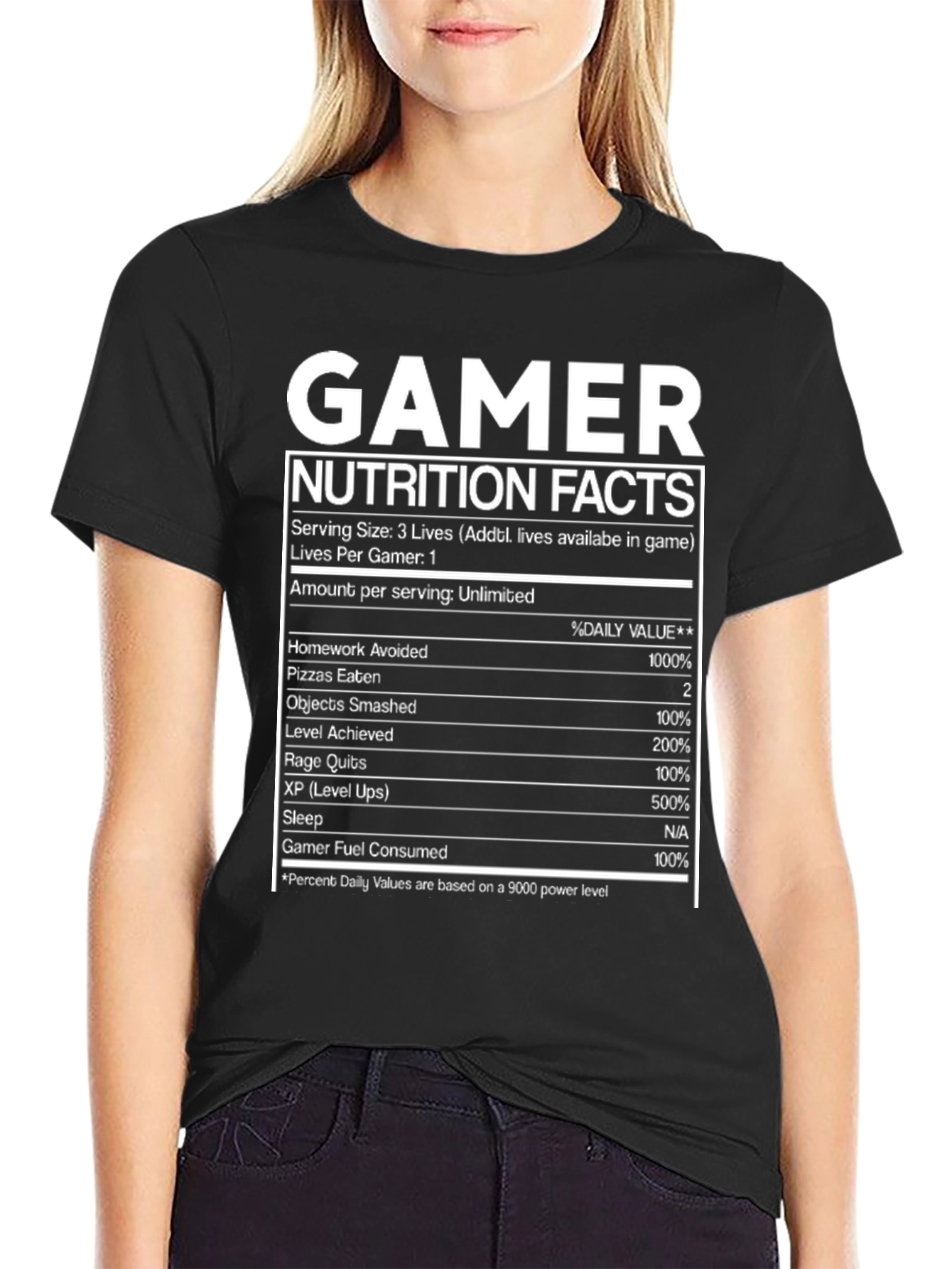 Black Gamer Nutrition Facts Black Graphic T-Shirt view 2