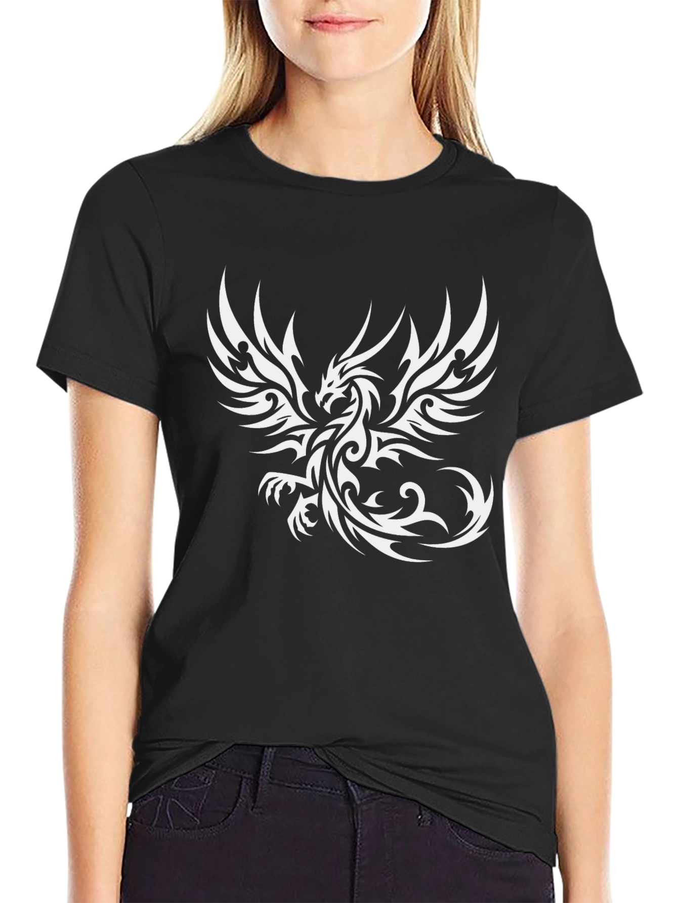 Black Phoenix Graphic Black T-Shirt - Bold Tribal Design view 2