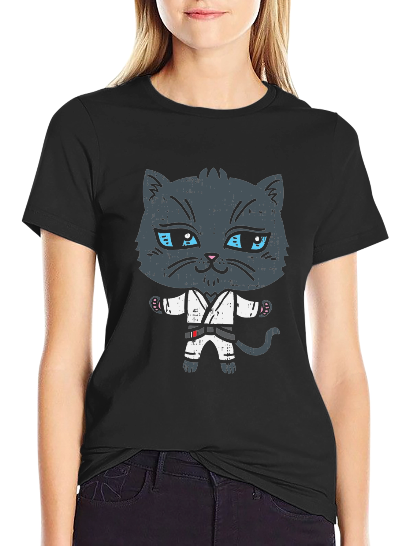 Black Karate Cat T-Shirt - Martial Arts Kitten Tee view 2