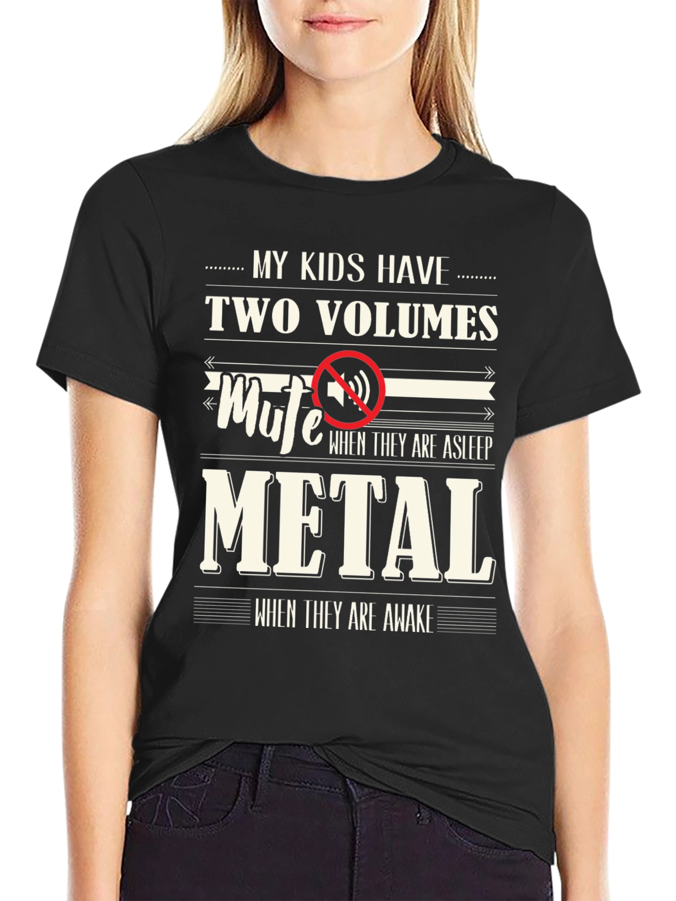 Black Funny "My Kids Have Two Volumes" Graphic Tee view 2