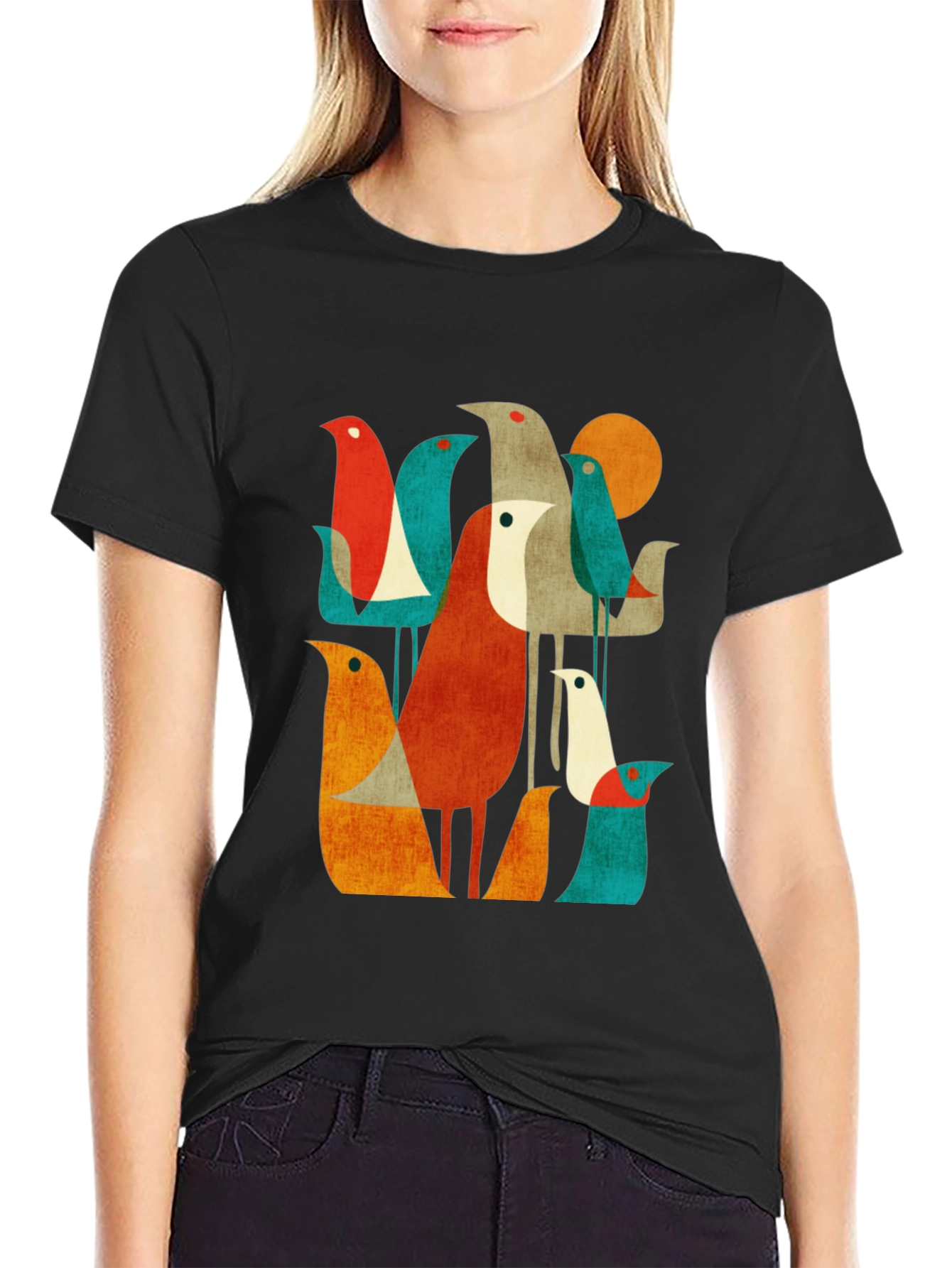 Black Retro Bird Graphic T-Shirt view 2