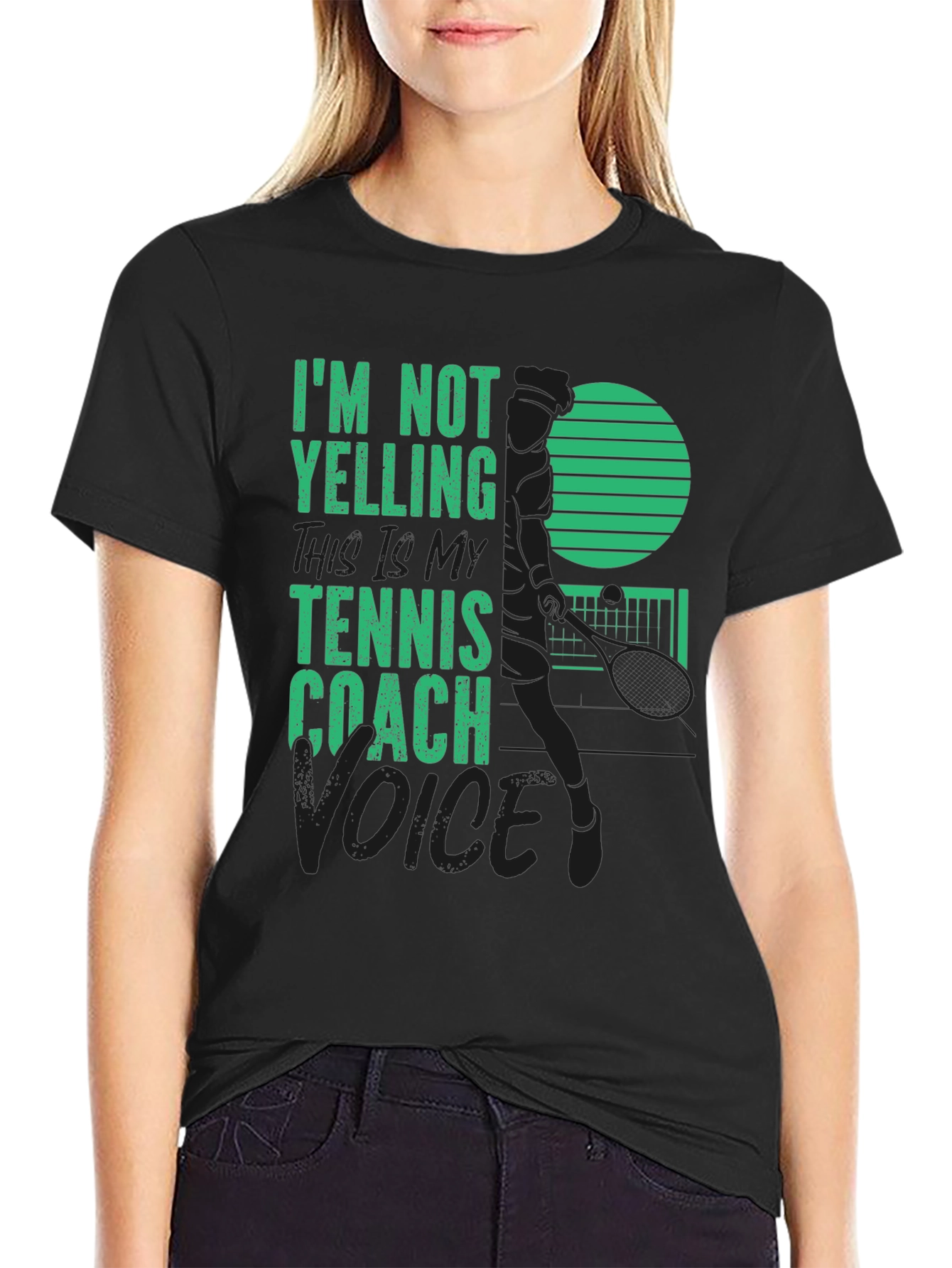 Black Tennis Coach T-Shirt - I'm Not Yelling view 2