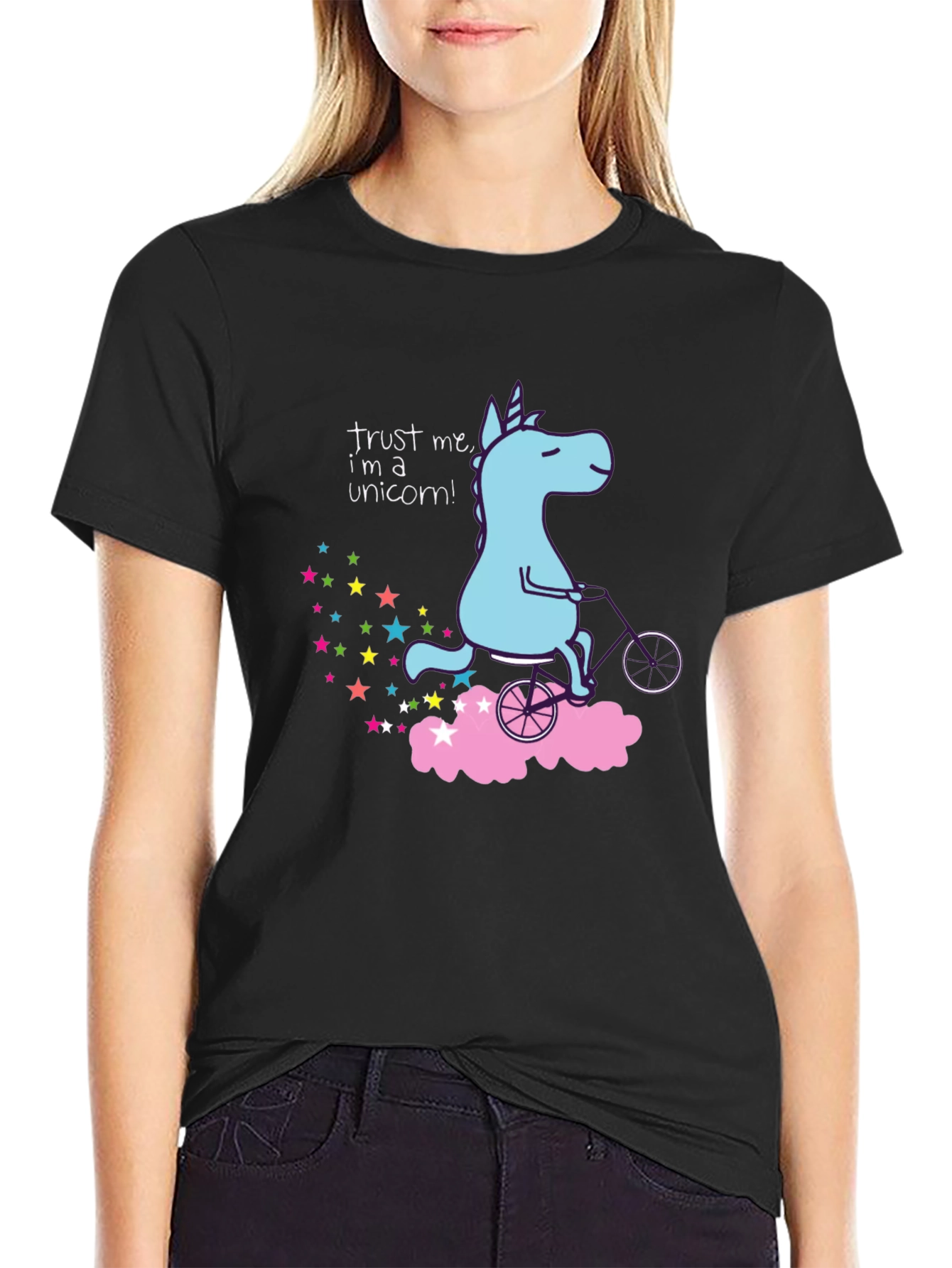 Black Unicorn on Bike Graphic Tee - Trust Me I'm a Unicorn! view 2