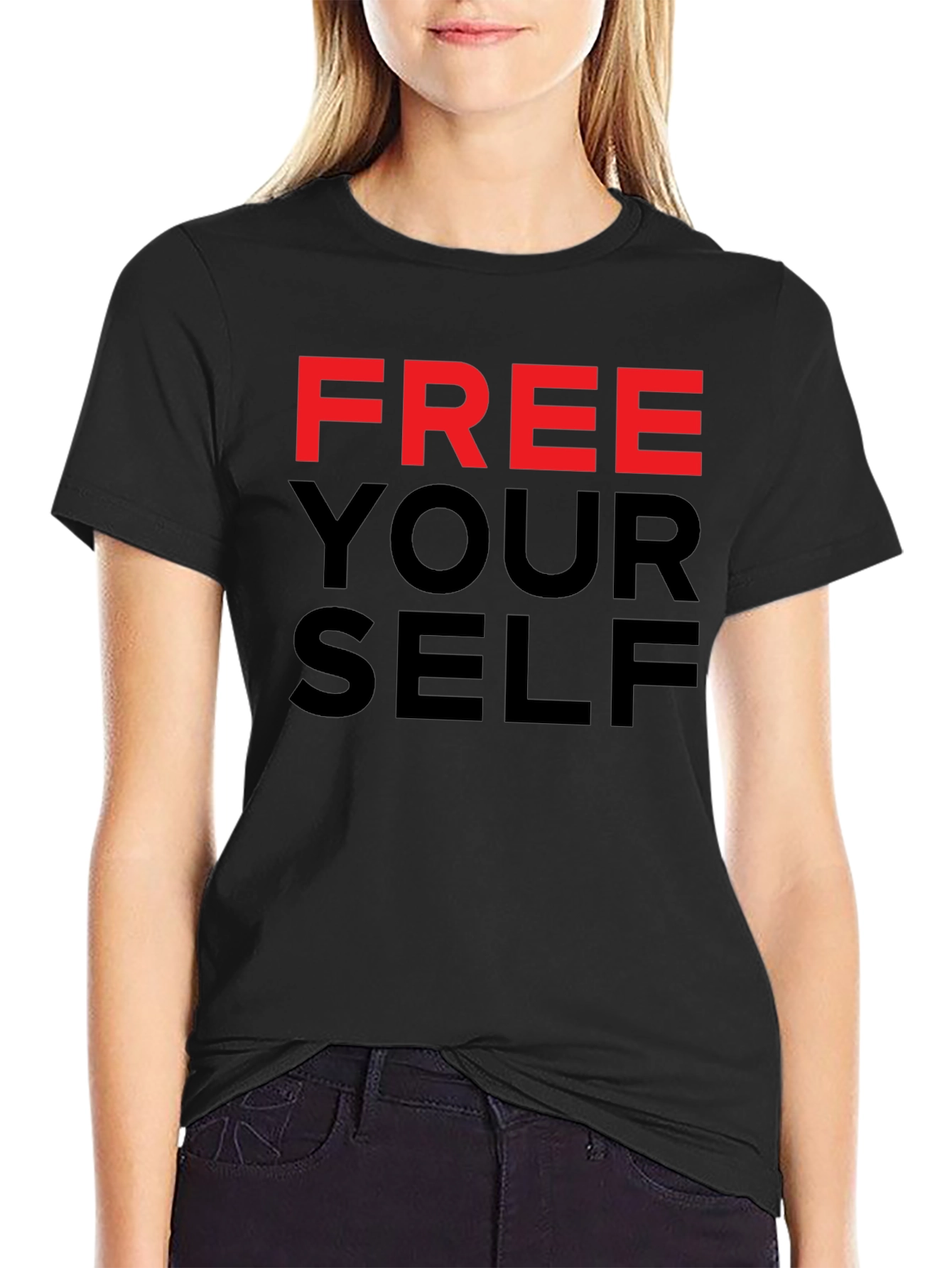 Black Free Yourself Graphic Tee - Bold Statement Shirt view 2