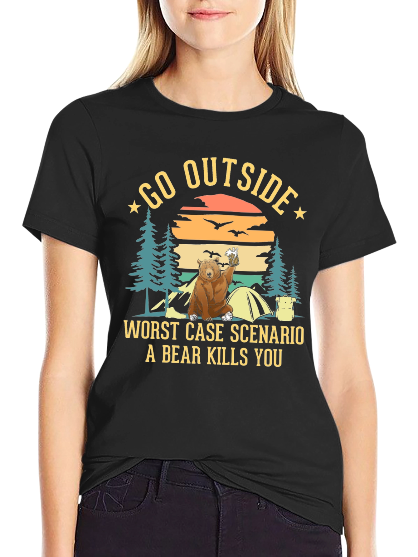 Black Go Outside Bear T-Shirt view 2