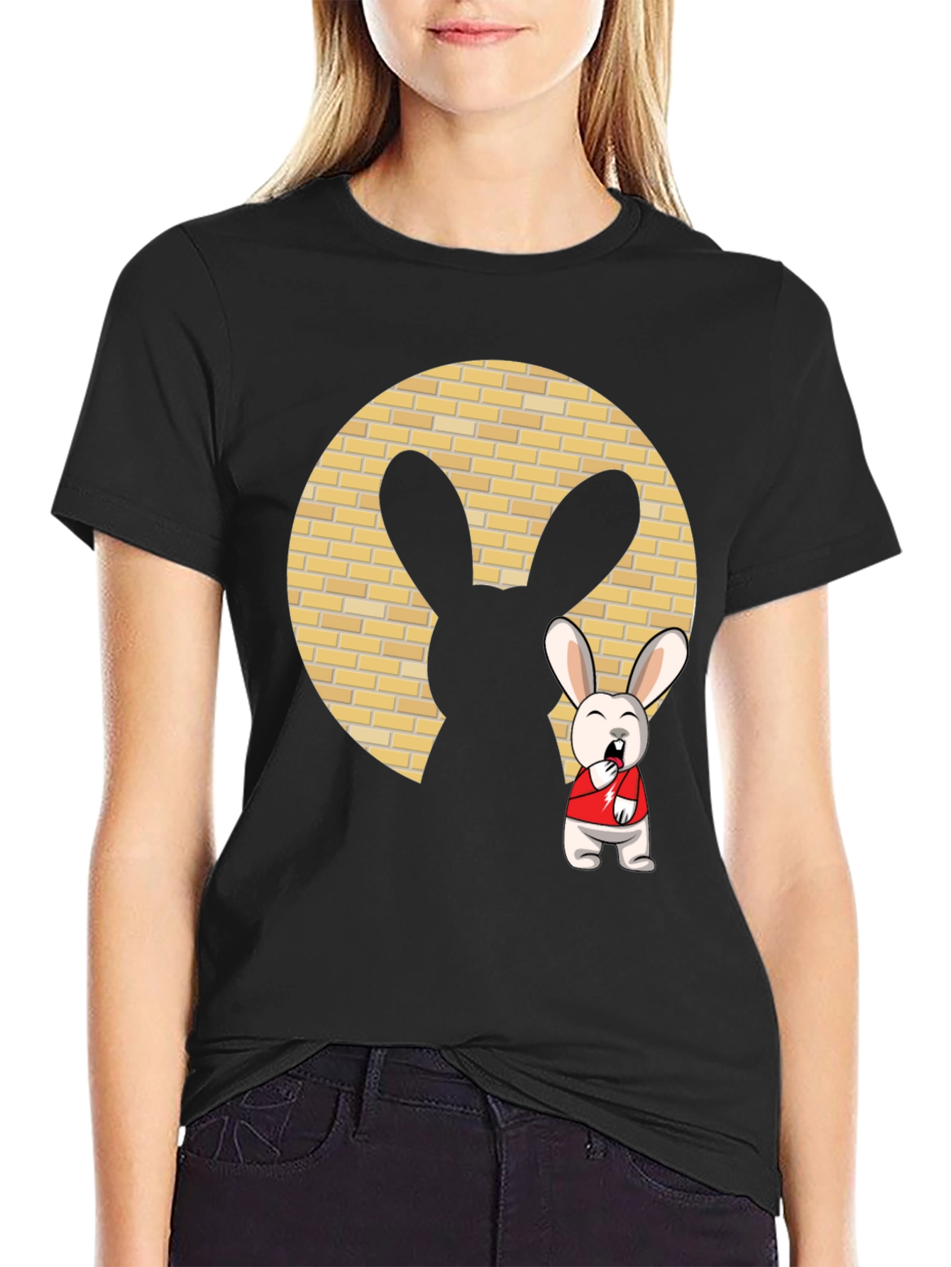 Black Cartoon Rabbit T-Shirt view 2