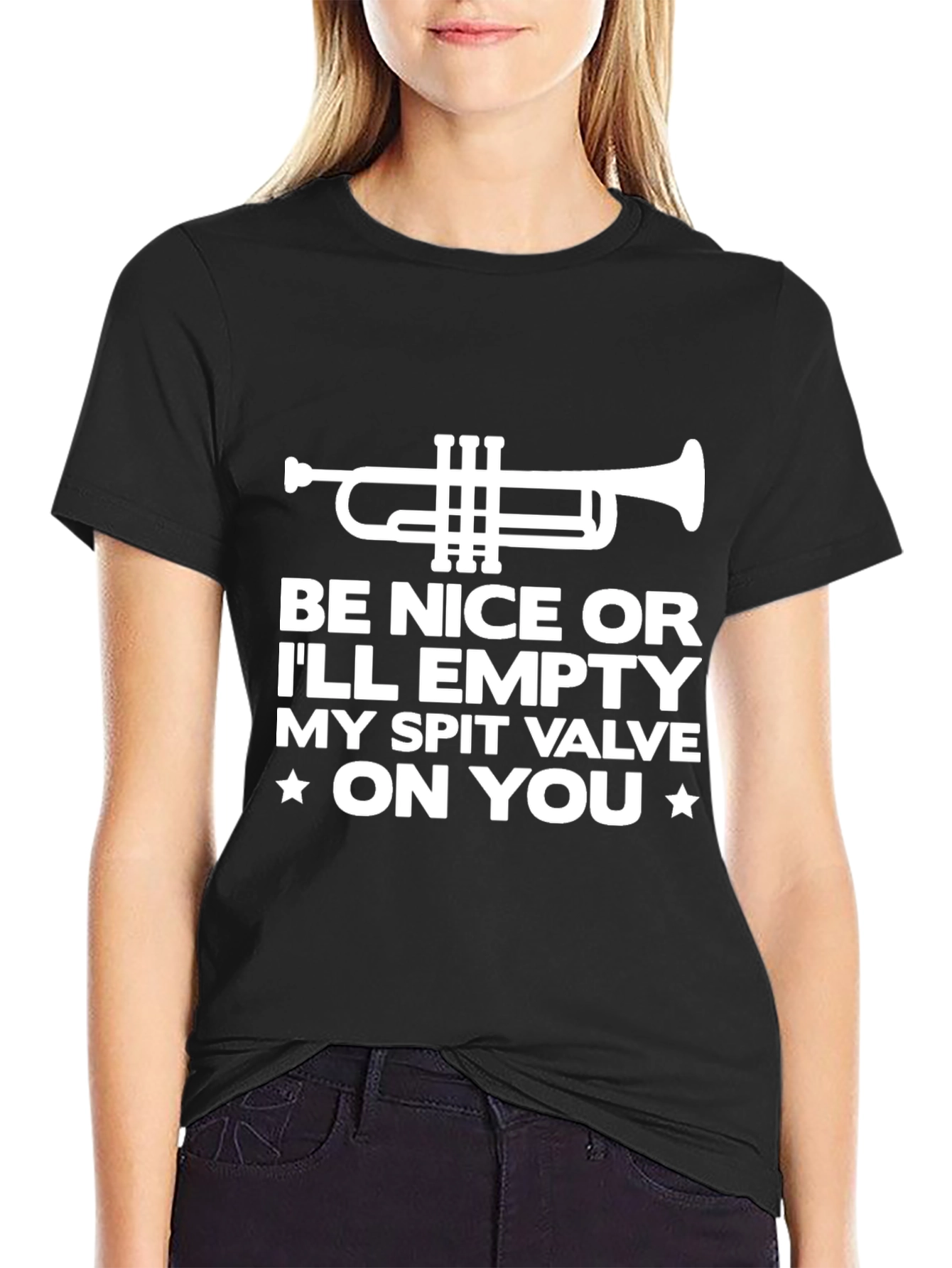 Black Funny Trumpet T-Shirt - Spit Valve Warning view 2