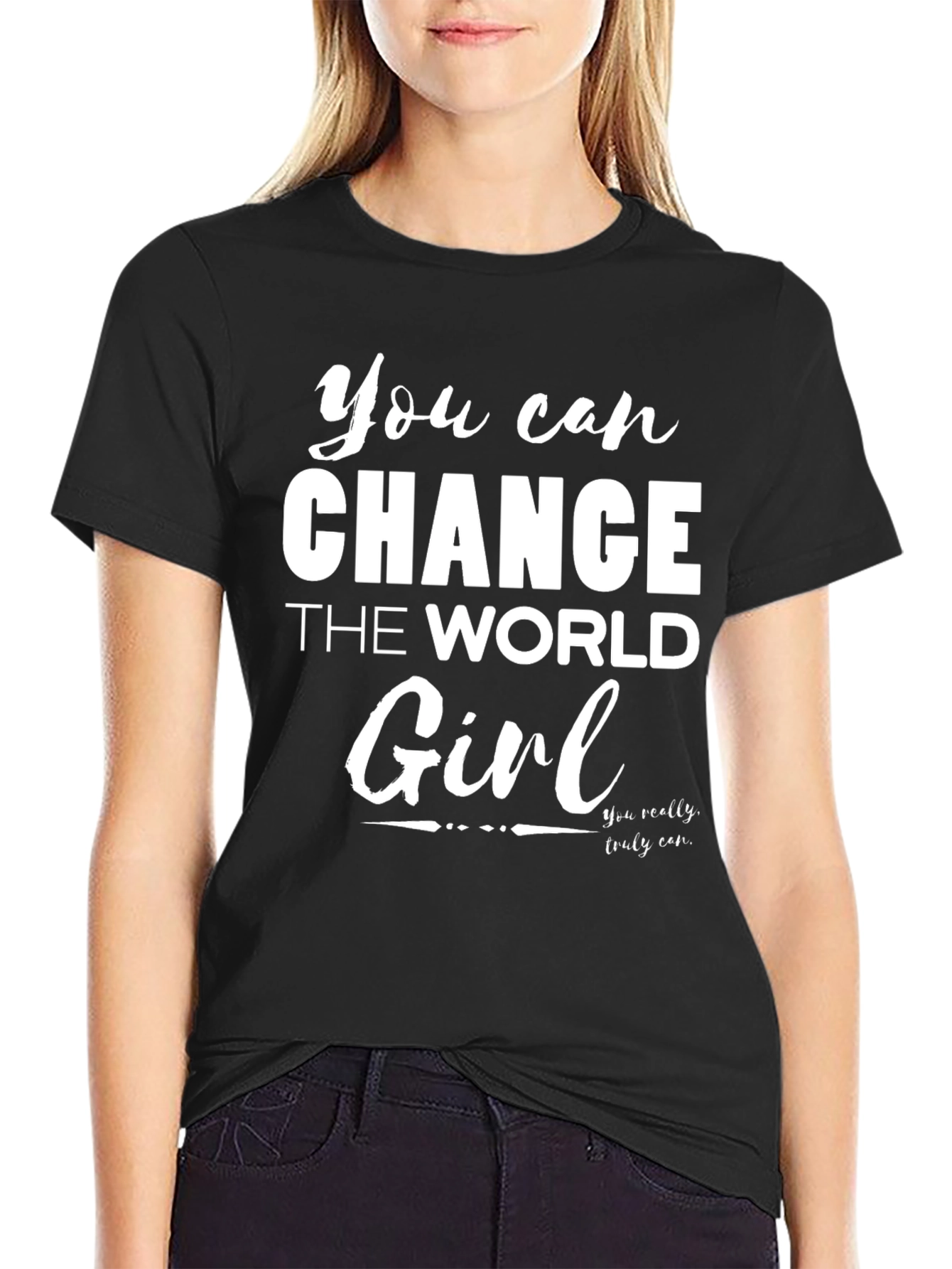 Black You Can Change the World Girl Black Tee view 2