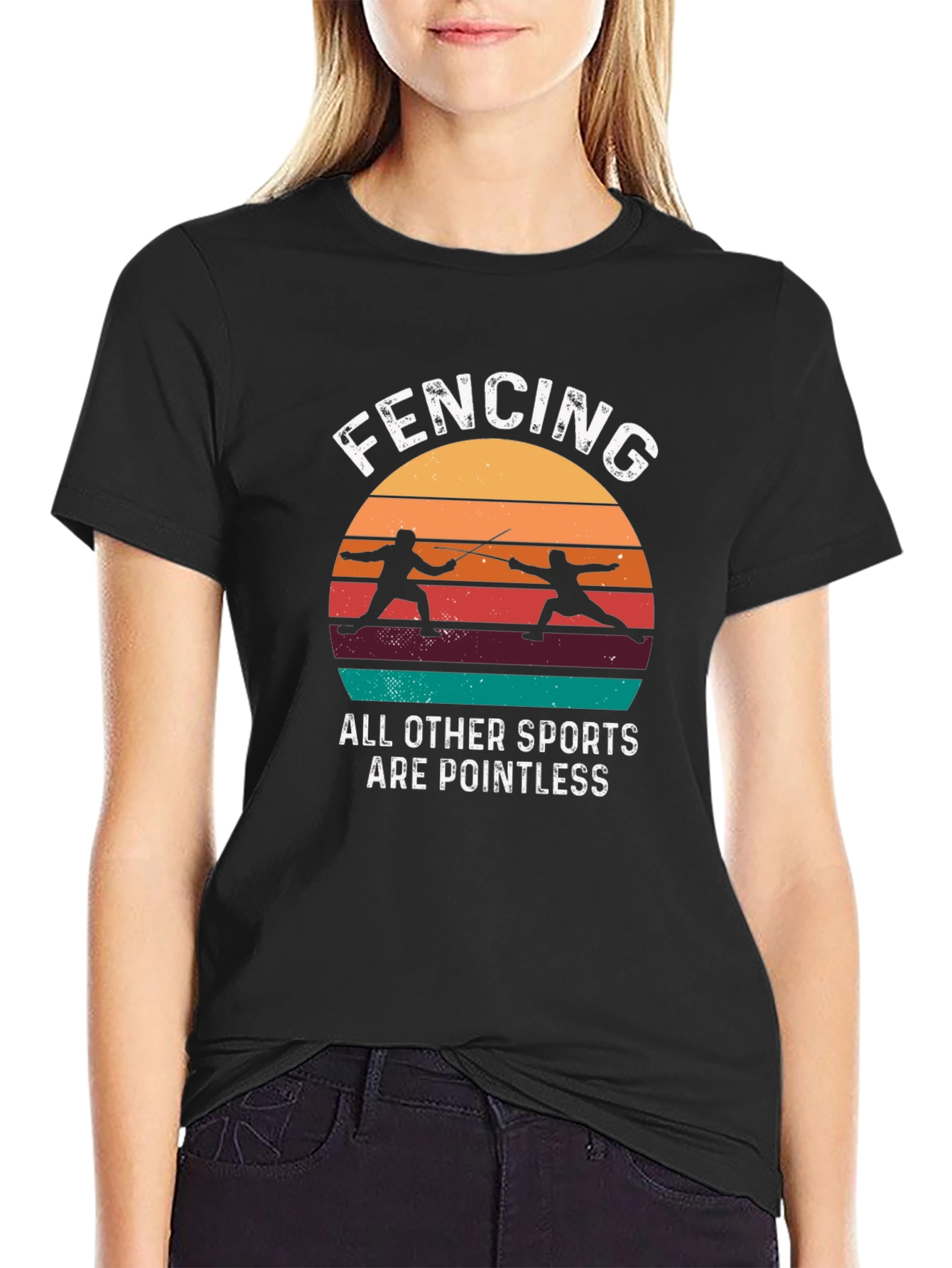 Black Fencing Retro Graphic T-Shirt view 2