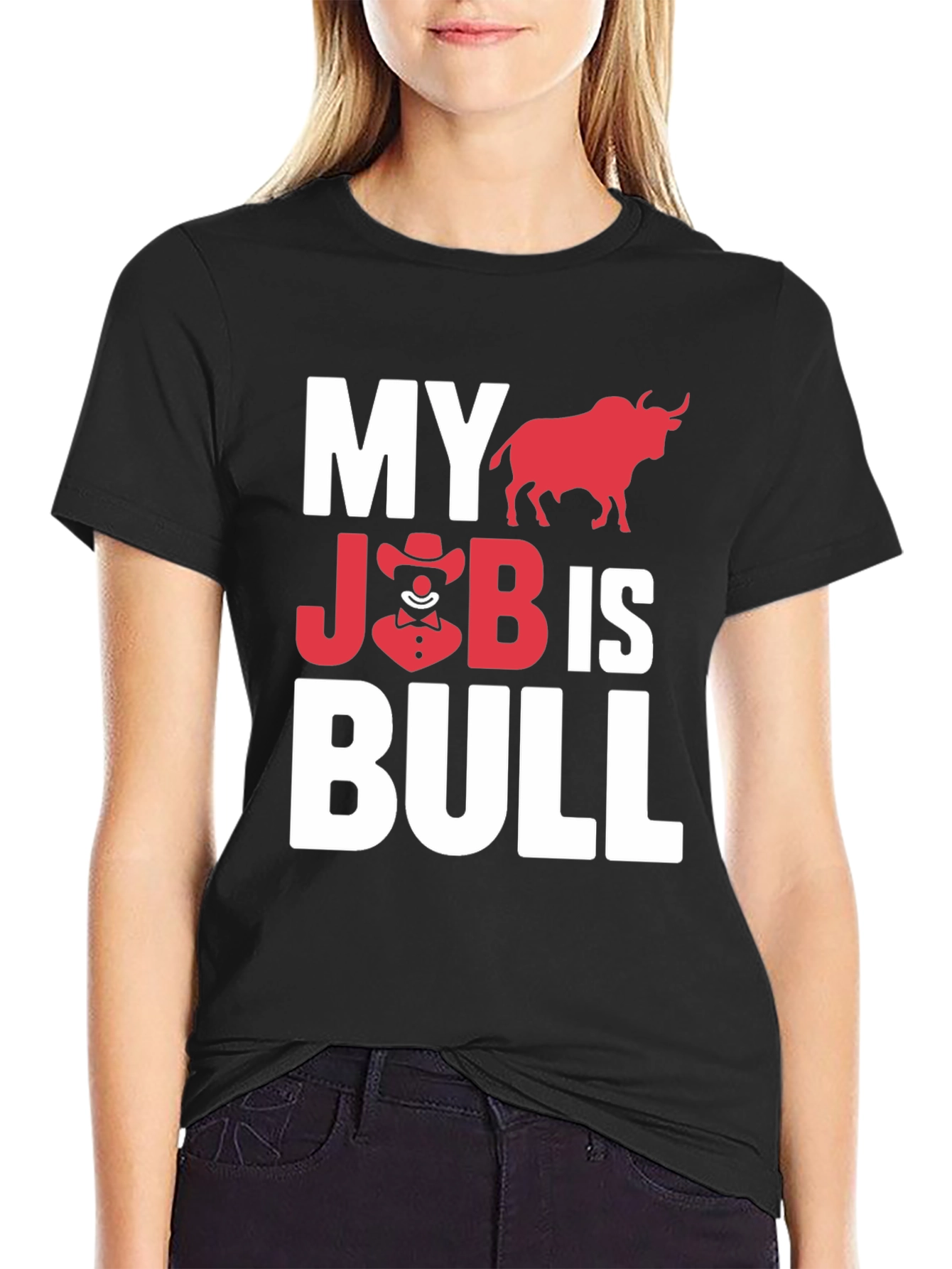 Black My Job is Bull Funny Graphic T-Shirt view 2