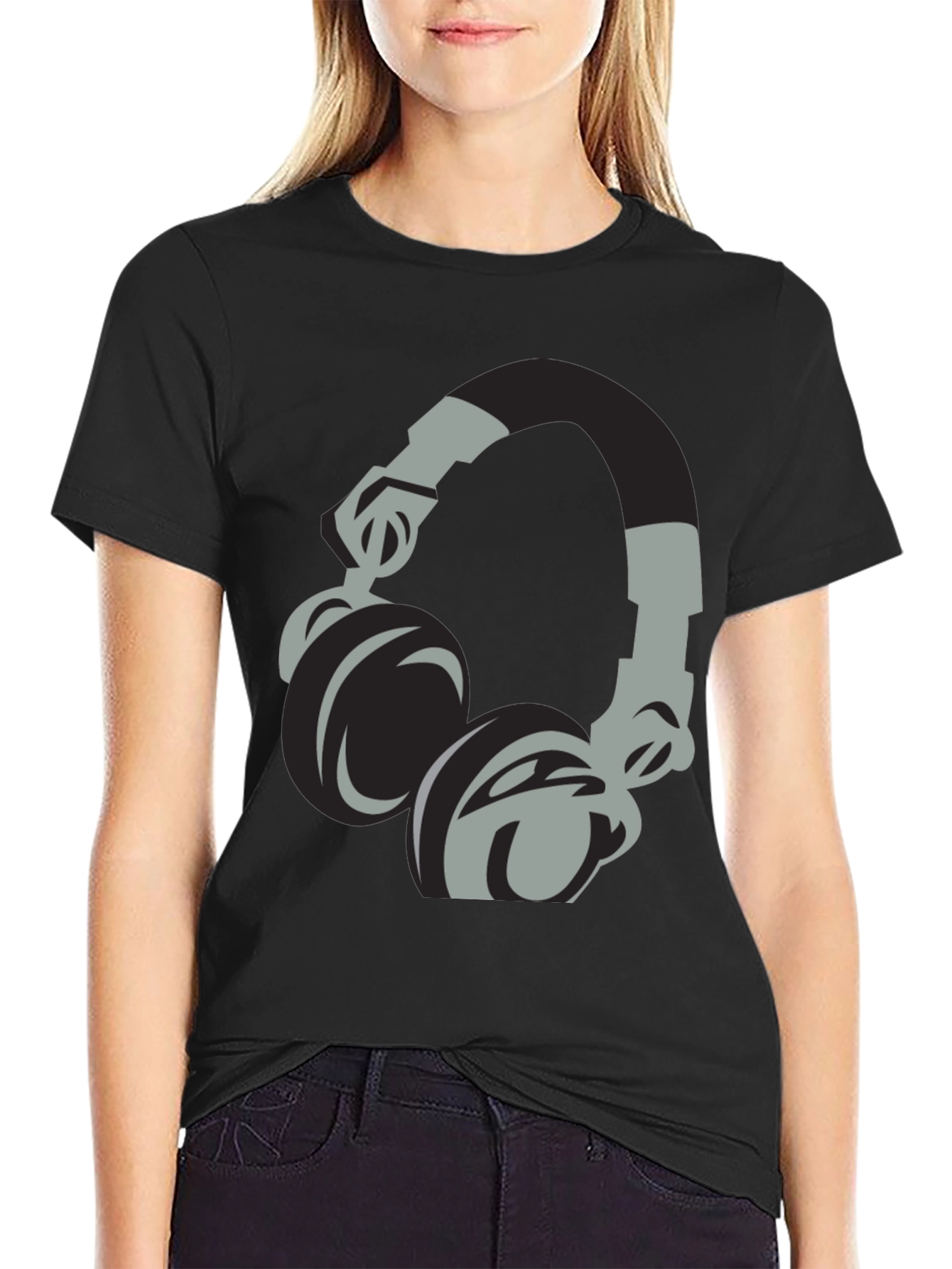 Black Cool Headphones Graphic T-Shirt - Black view 2