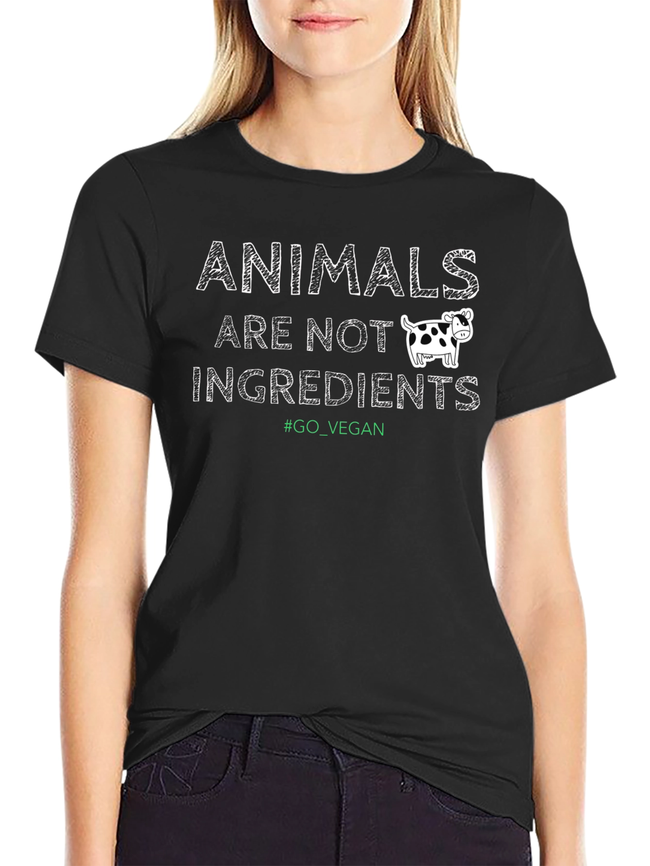 Black Vegan T-Shirt: Animals Are Not Ingredients! view 2