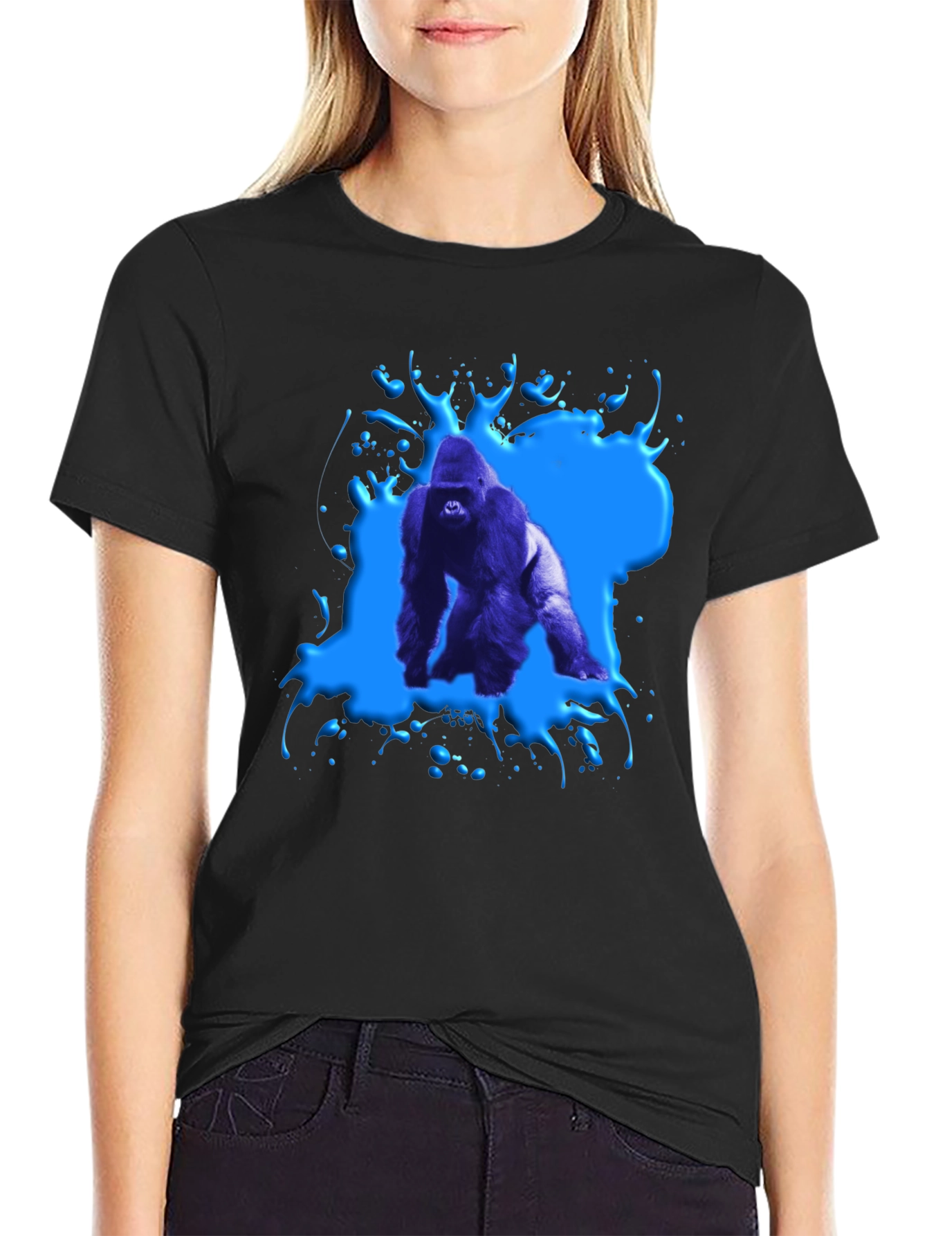 Black Gorilla Splash Graphic Tee - Bold Black T-Shirt view 2