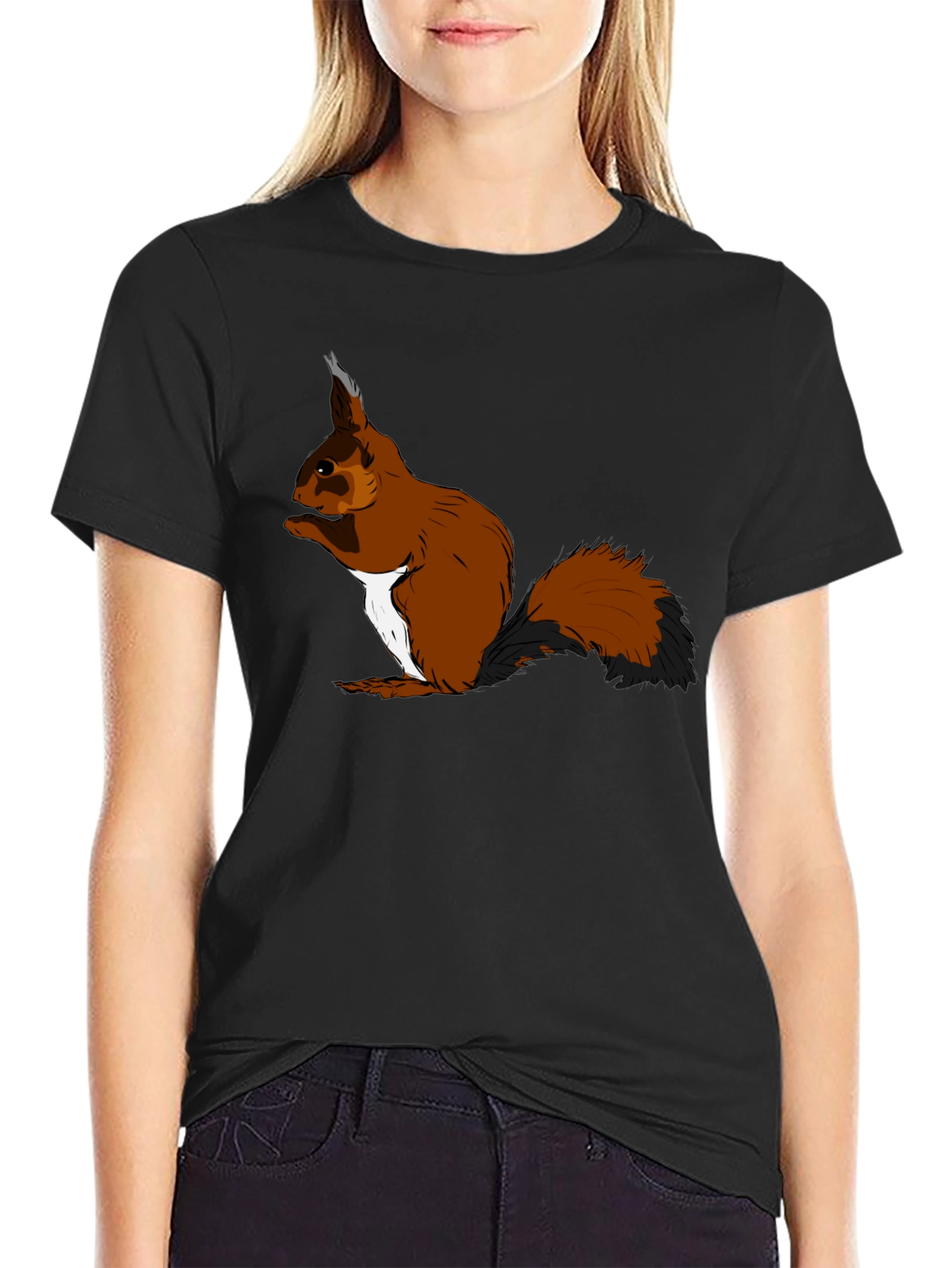 Black Squirrel Graphic T-Shirt - Black Cotton Tee view 2