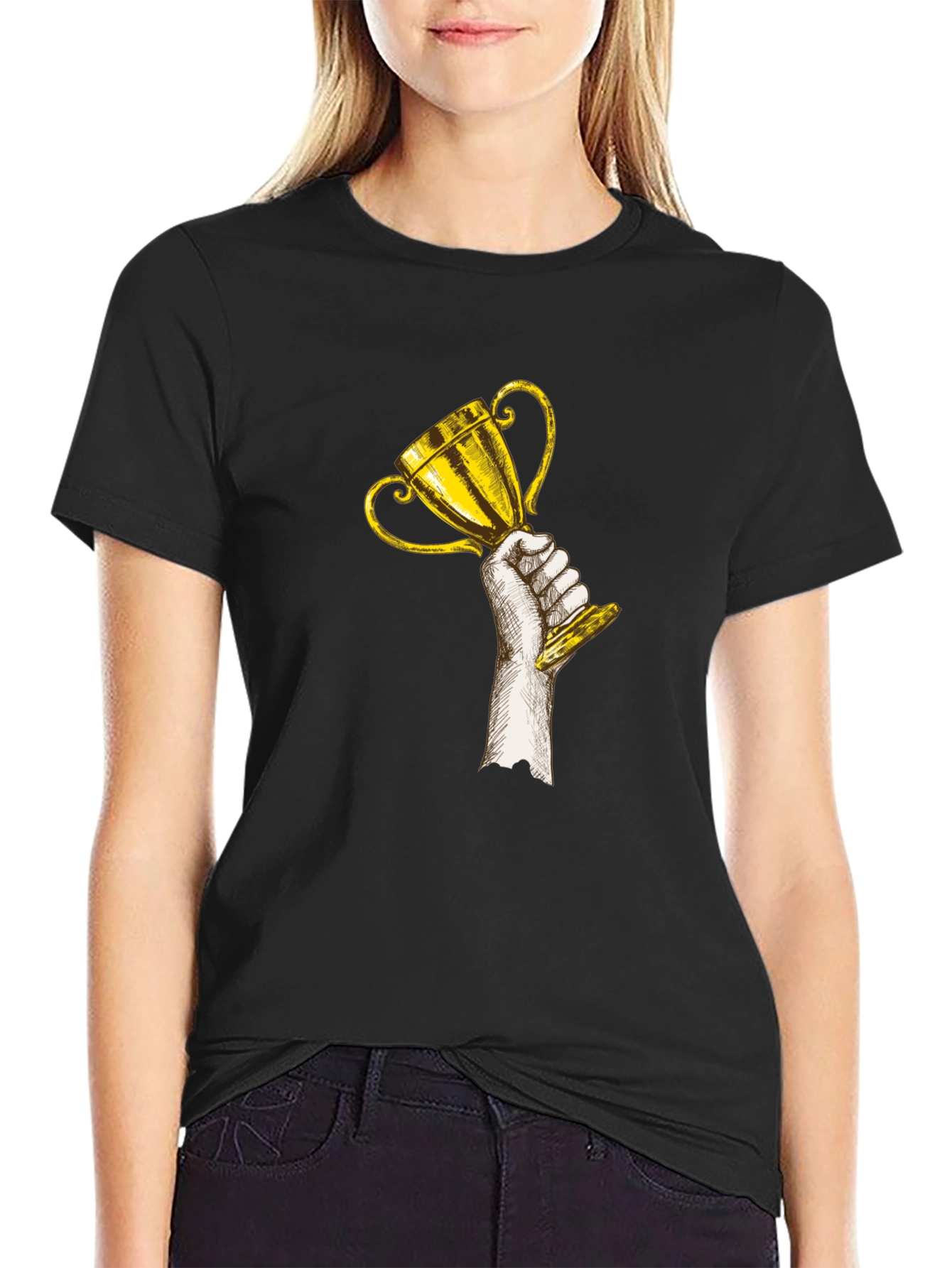 Trophy Graphic Tee - Black Cotton Crew Neck T-Shirt - 2