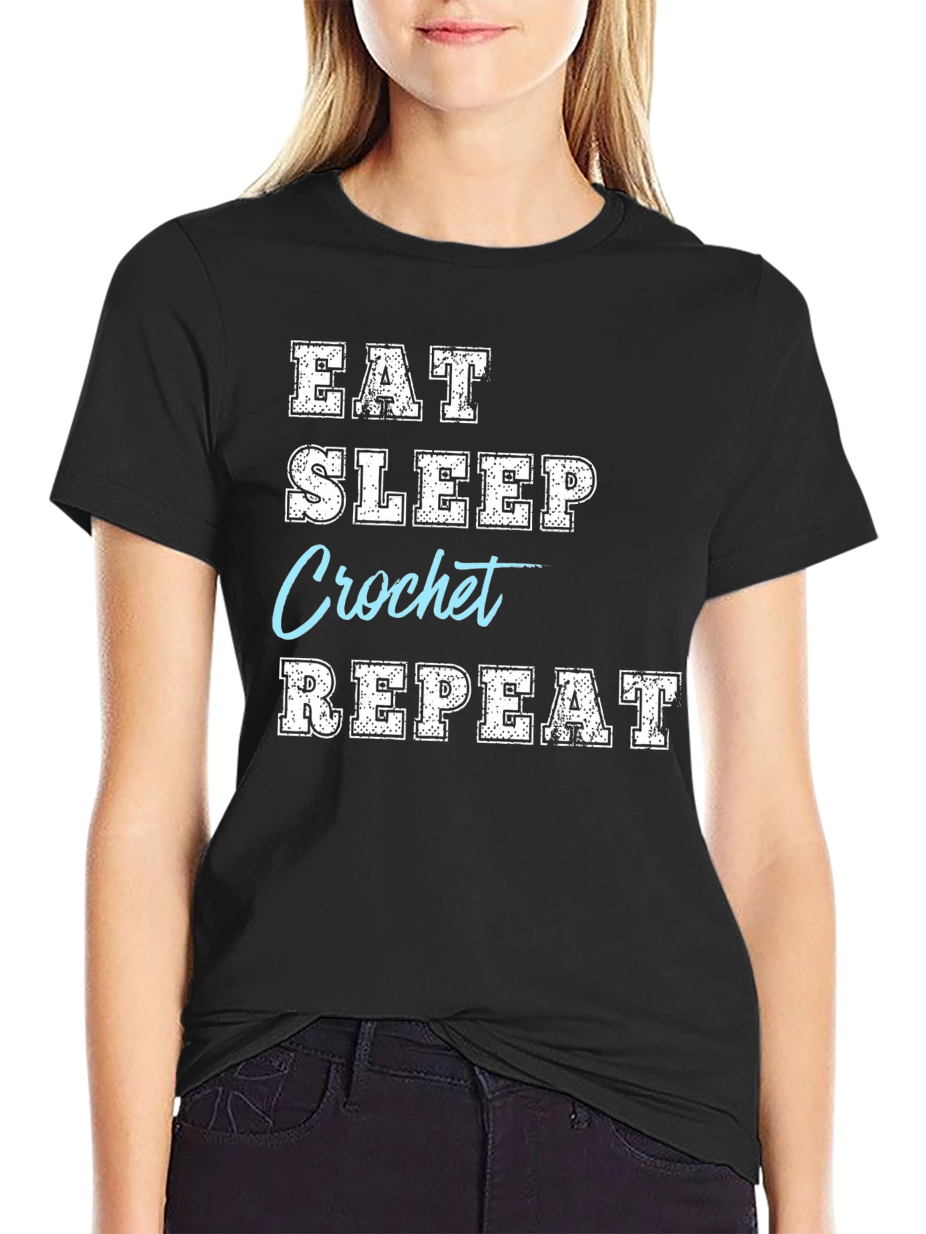 Black Eat Sleep Crochet Repeat T-Shirt view 2