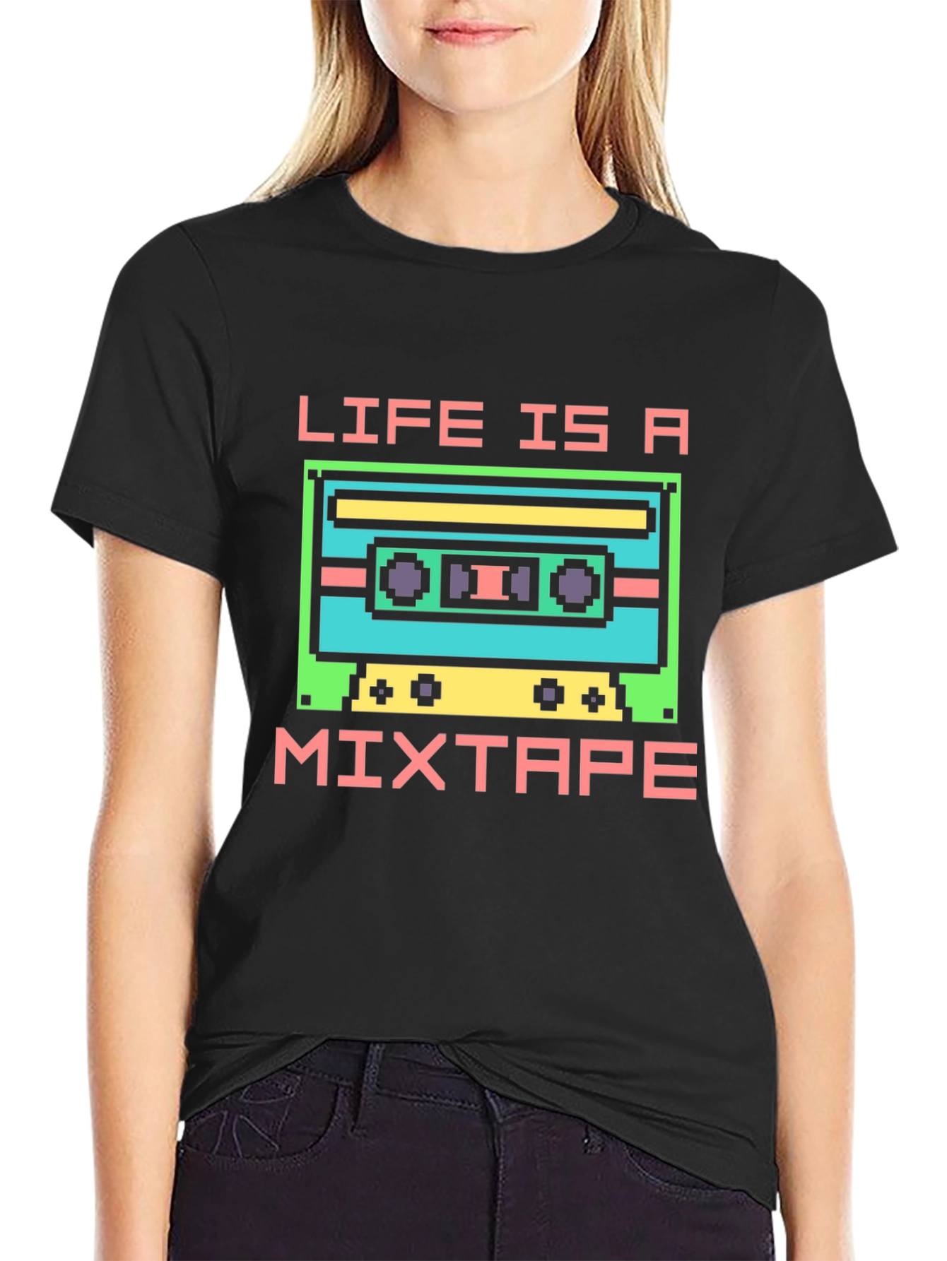 Black Life is a Mixtape Retro Pixel T-Shirt view 2