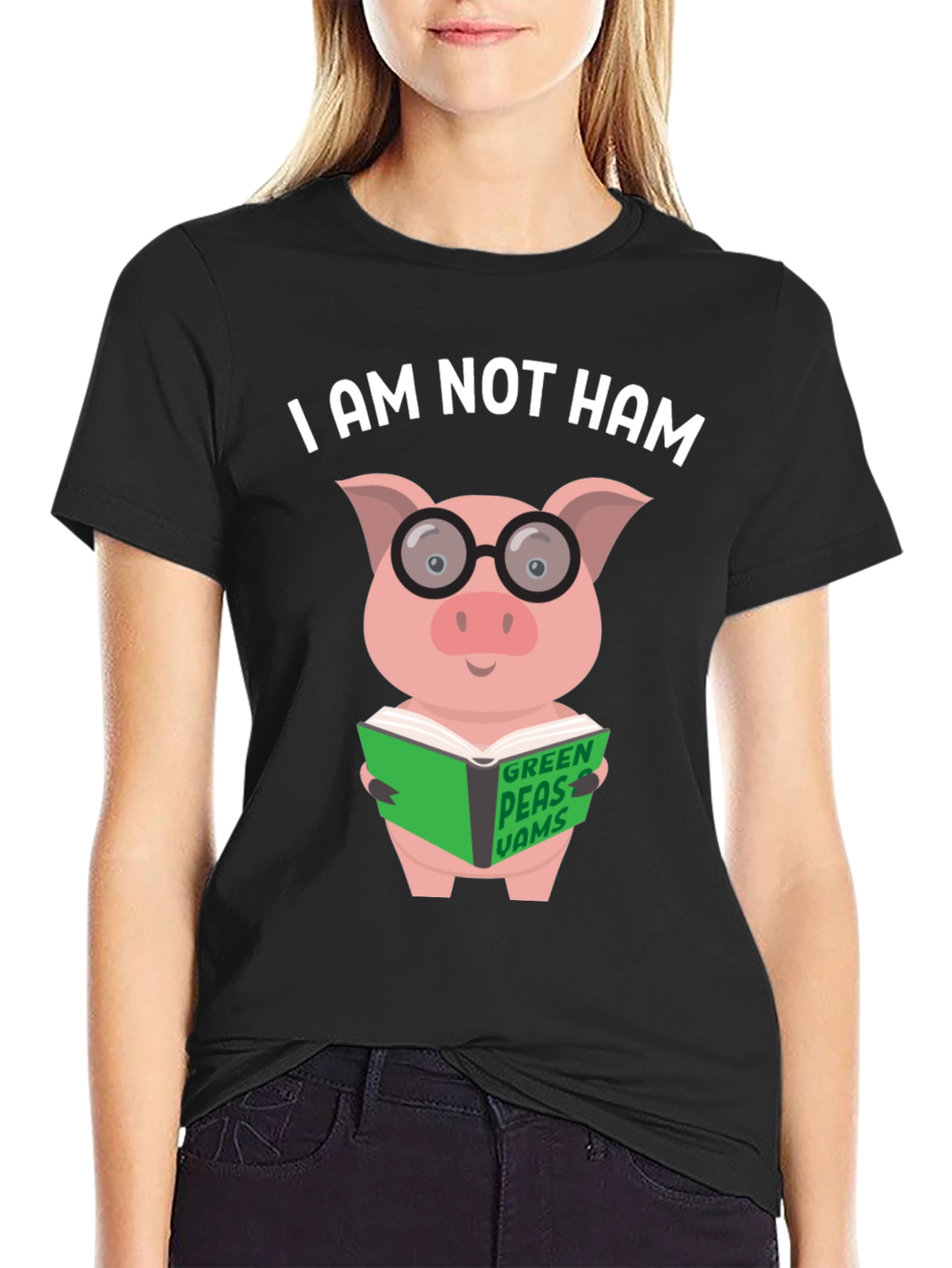 Black I Am Not Ham - Pig Reading Book T-Shirt view 2