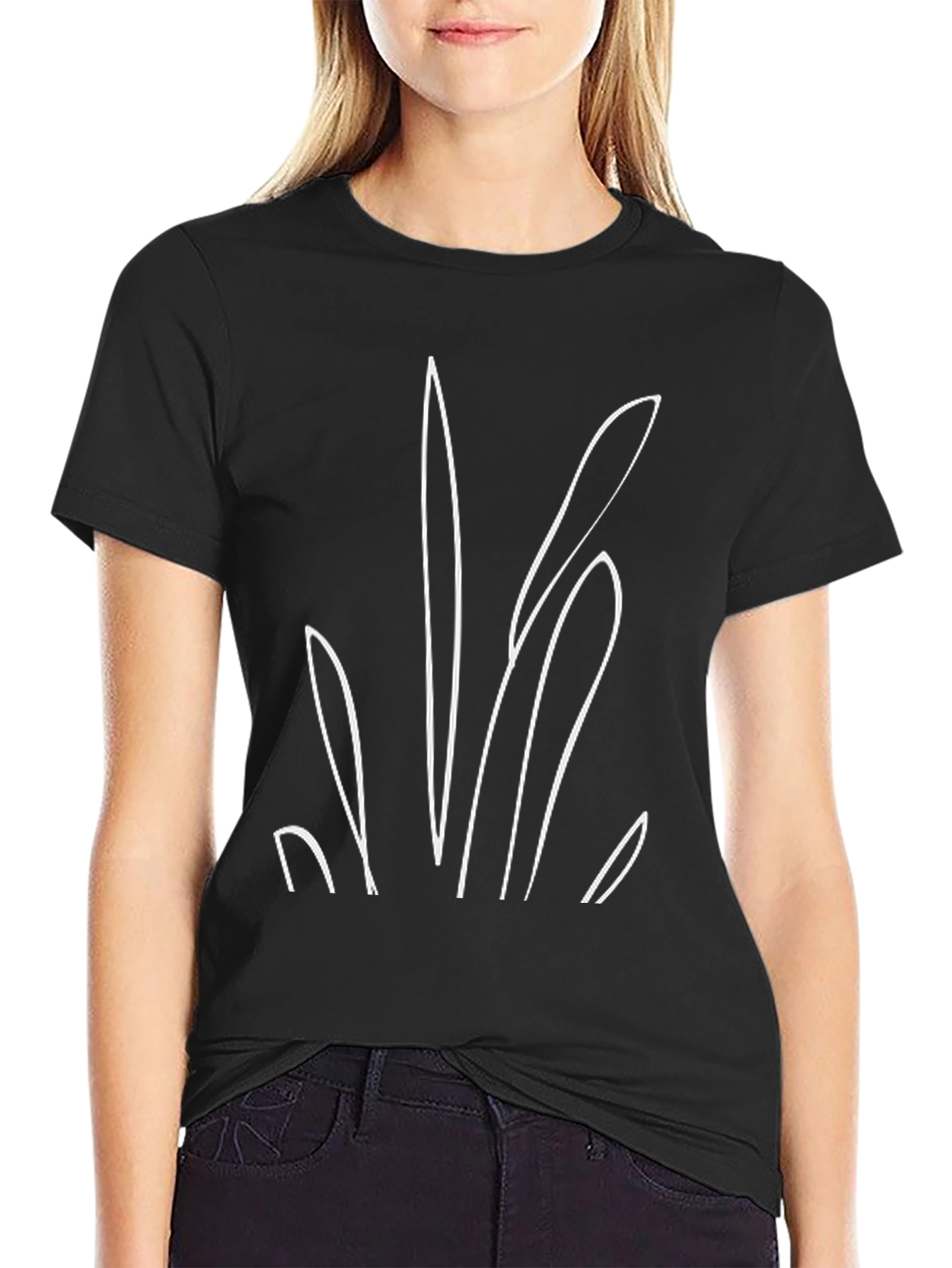 Black Minimalist Line Art Black T-Shirt view 2