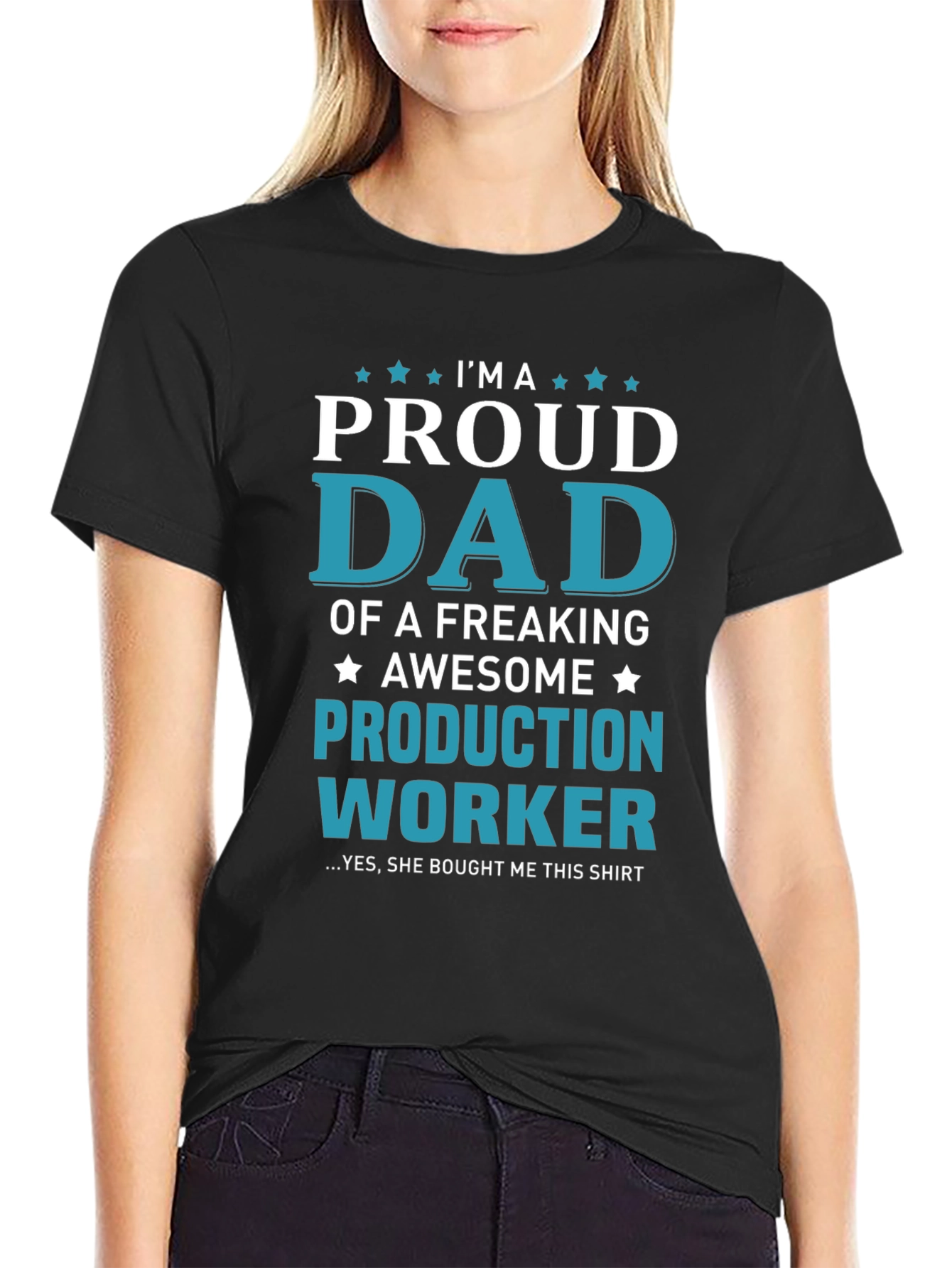 Black Proud Dad Production Worker Graphic T-Shirt view 2