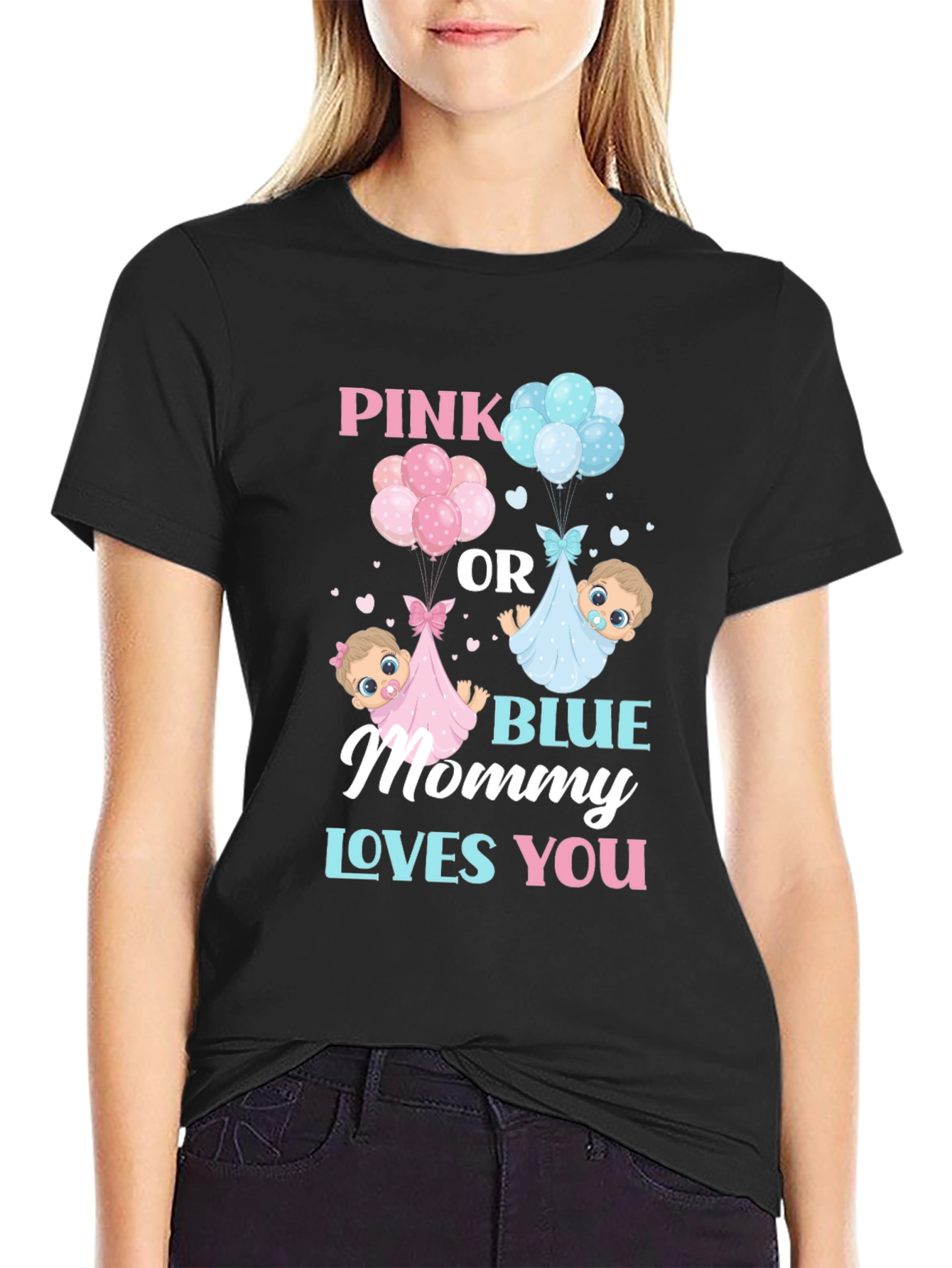 Pink or Blue Mommy Loves You Gender Reveal T-Shirt - 2