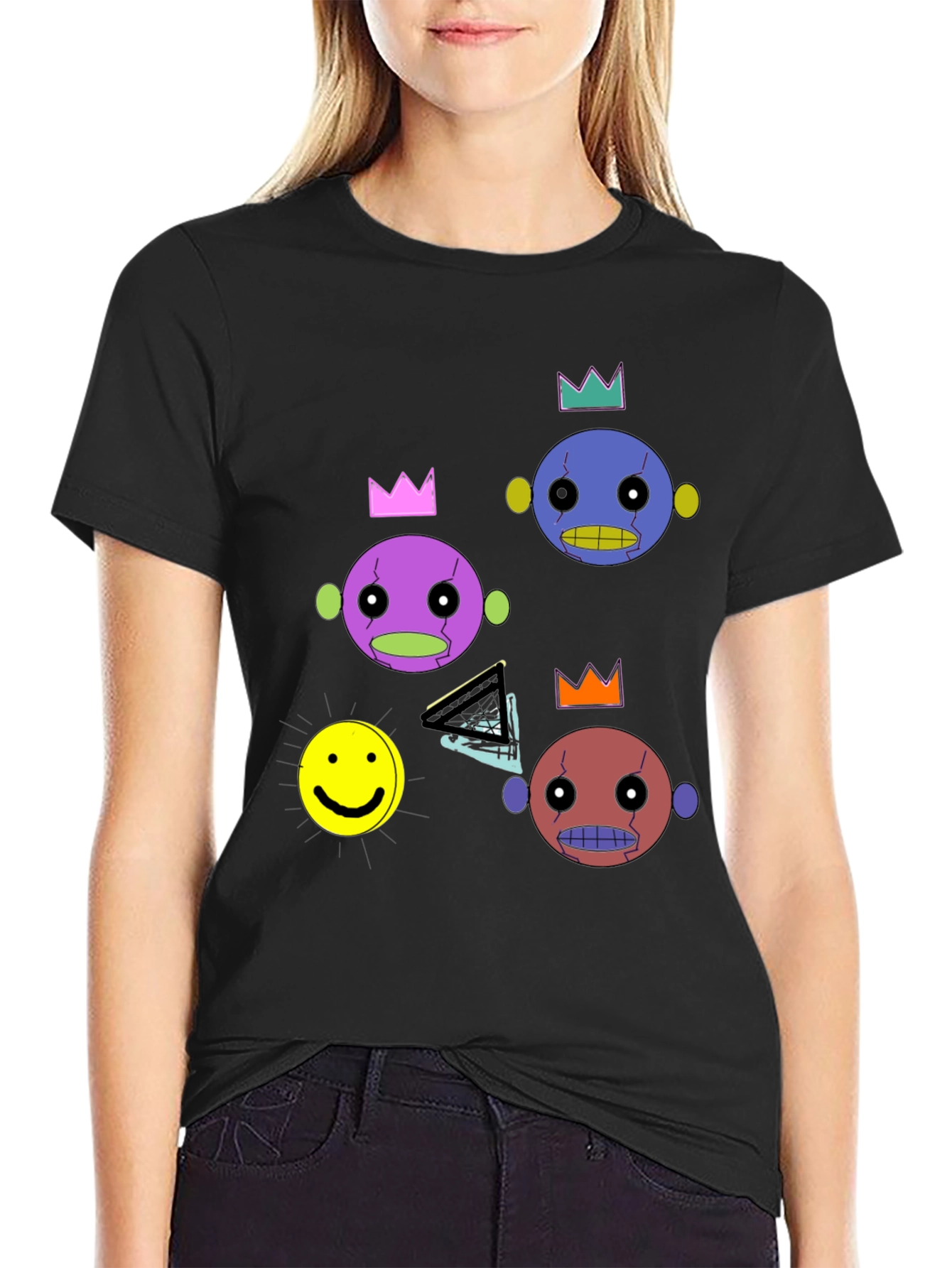 Black Funky Crowned Character Print Black T-Shirt view 2