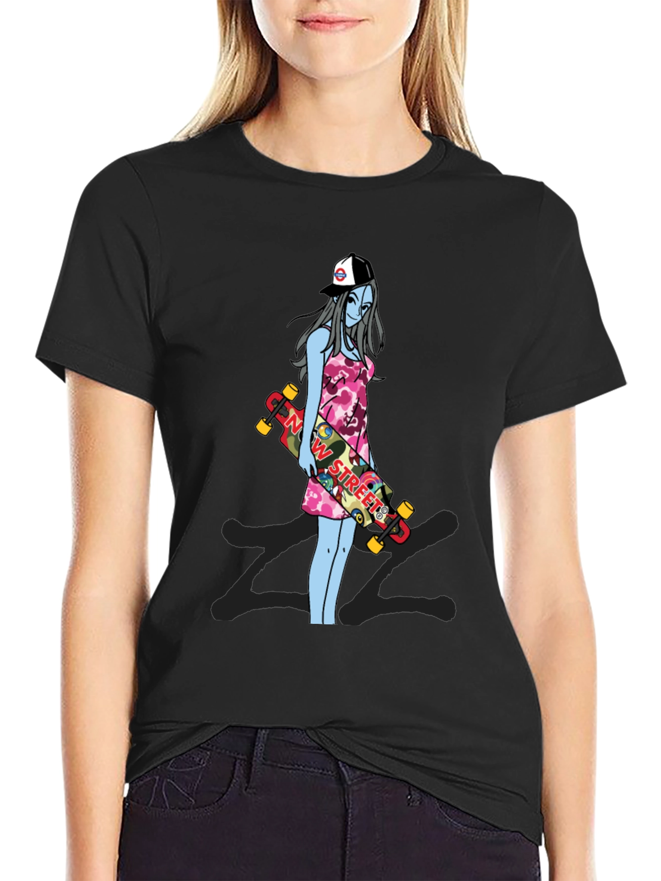 Black Skater Girl Graphic T-Shirt - Street Style Tee view 2