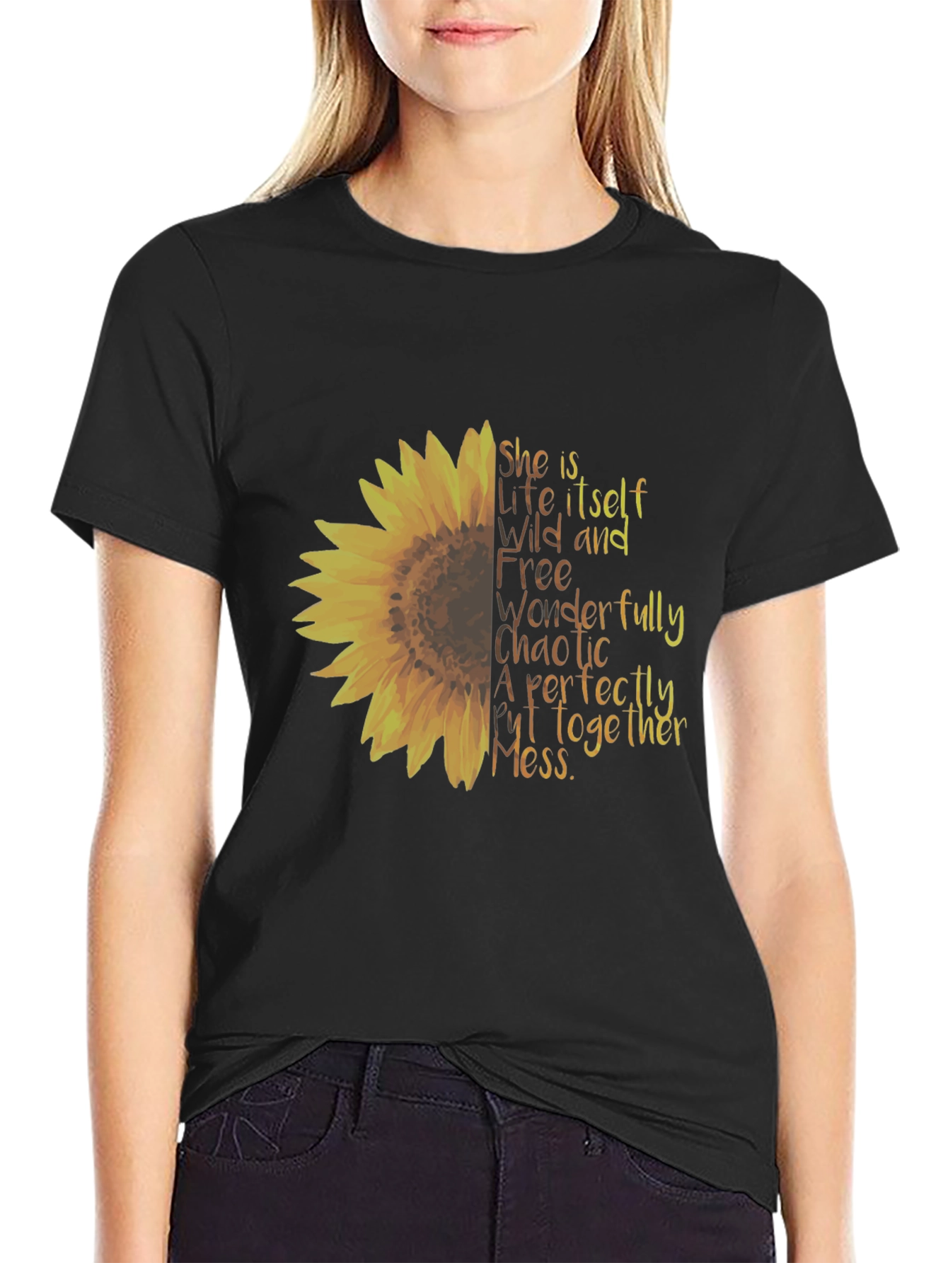 Black Sunflower Graphic Tee - Perfectly Chaotic Mess Shirt view 2