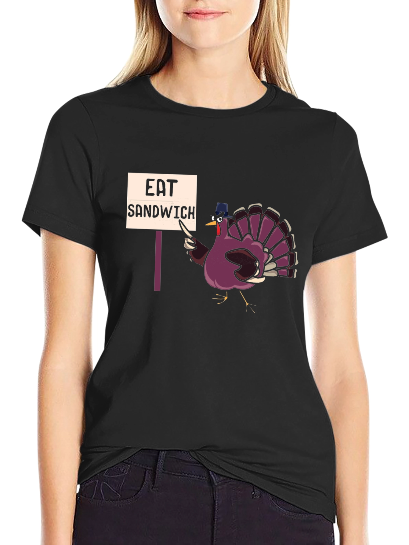 Black Eat Sandwich Turkey Humor T-Shirt view 2