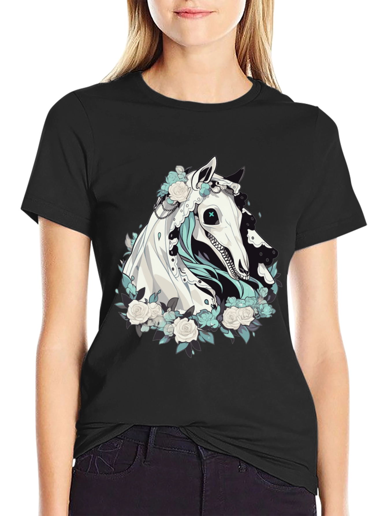 Black Floral Horse Graphic Tee - Black view 2