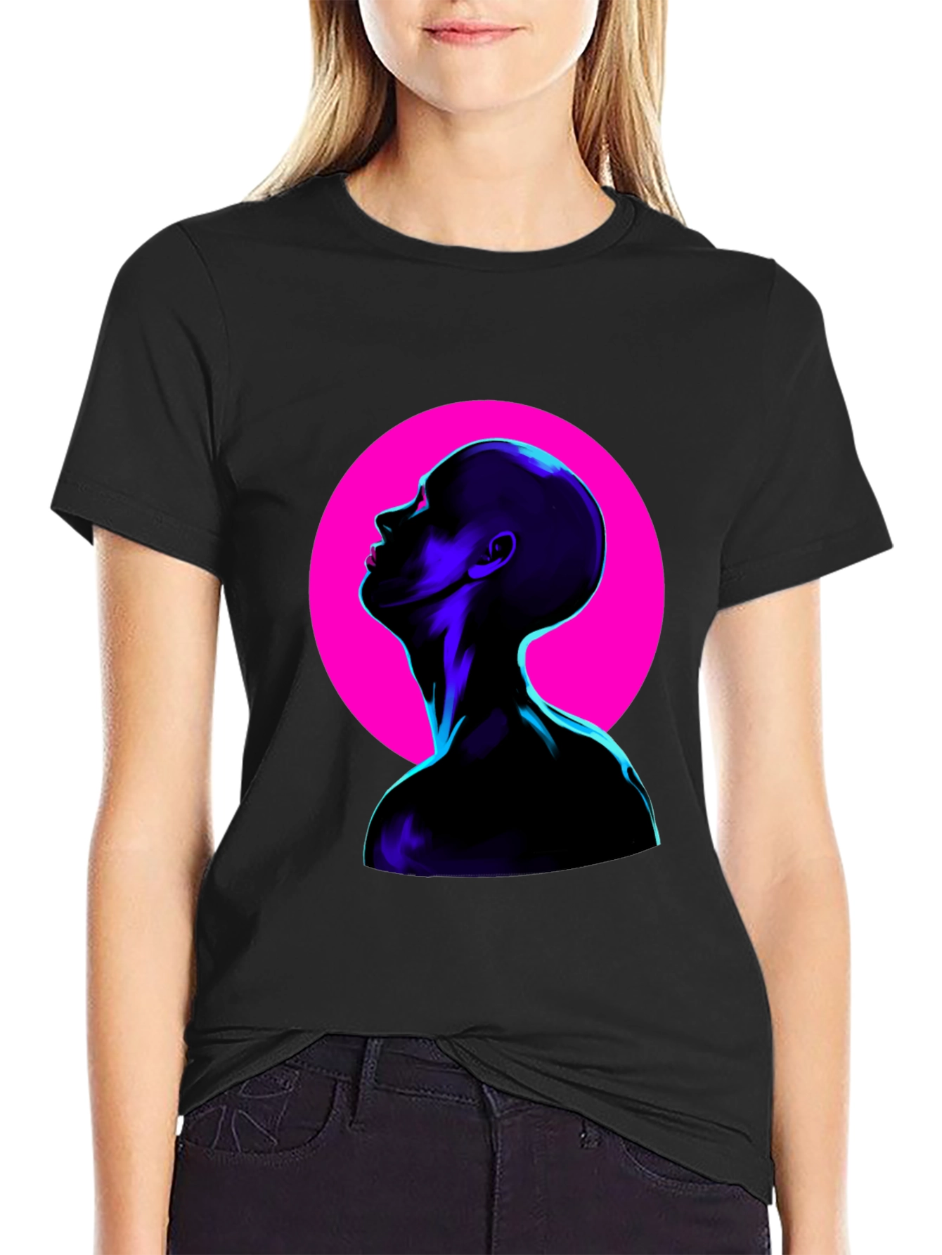 Black Cyberpunk Silhouette Graphic Tee - Bold Black view 2