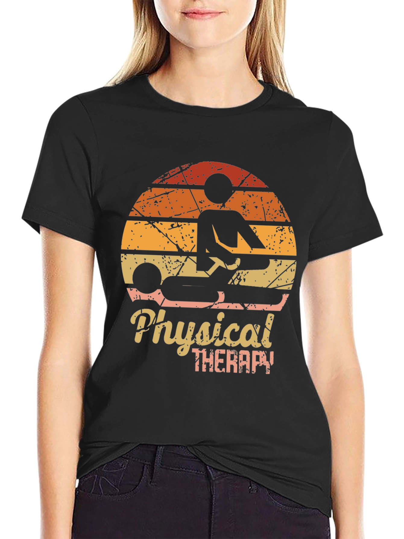 Black Physical Therapy Graphic Tee - Vintage Sunset Design view 2