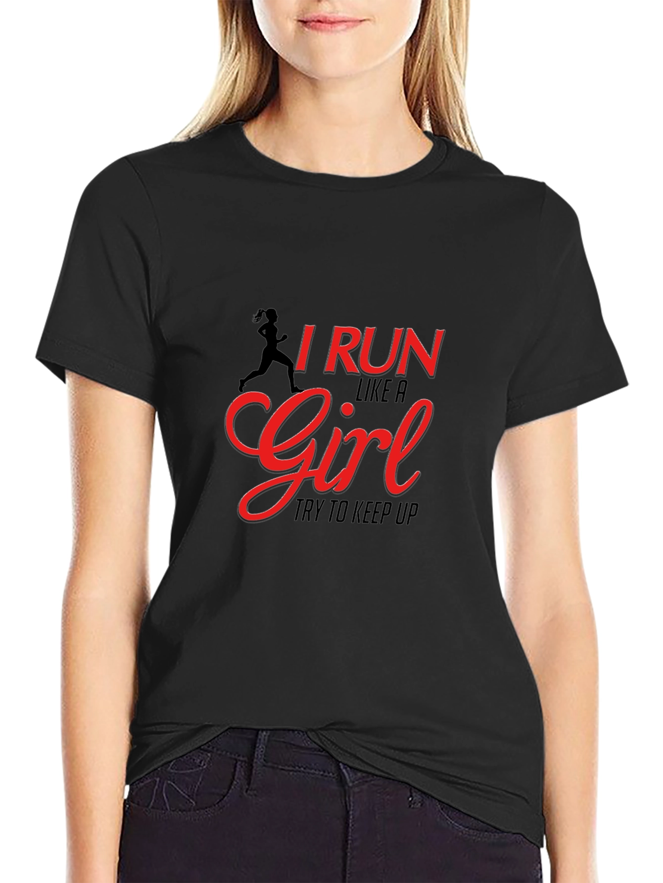 Black I Run Like A Girl Black T-Shirt view 2