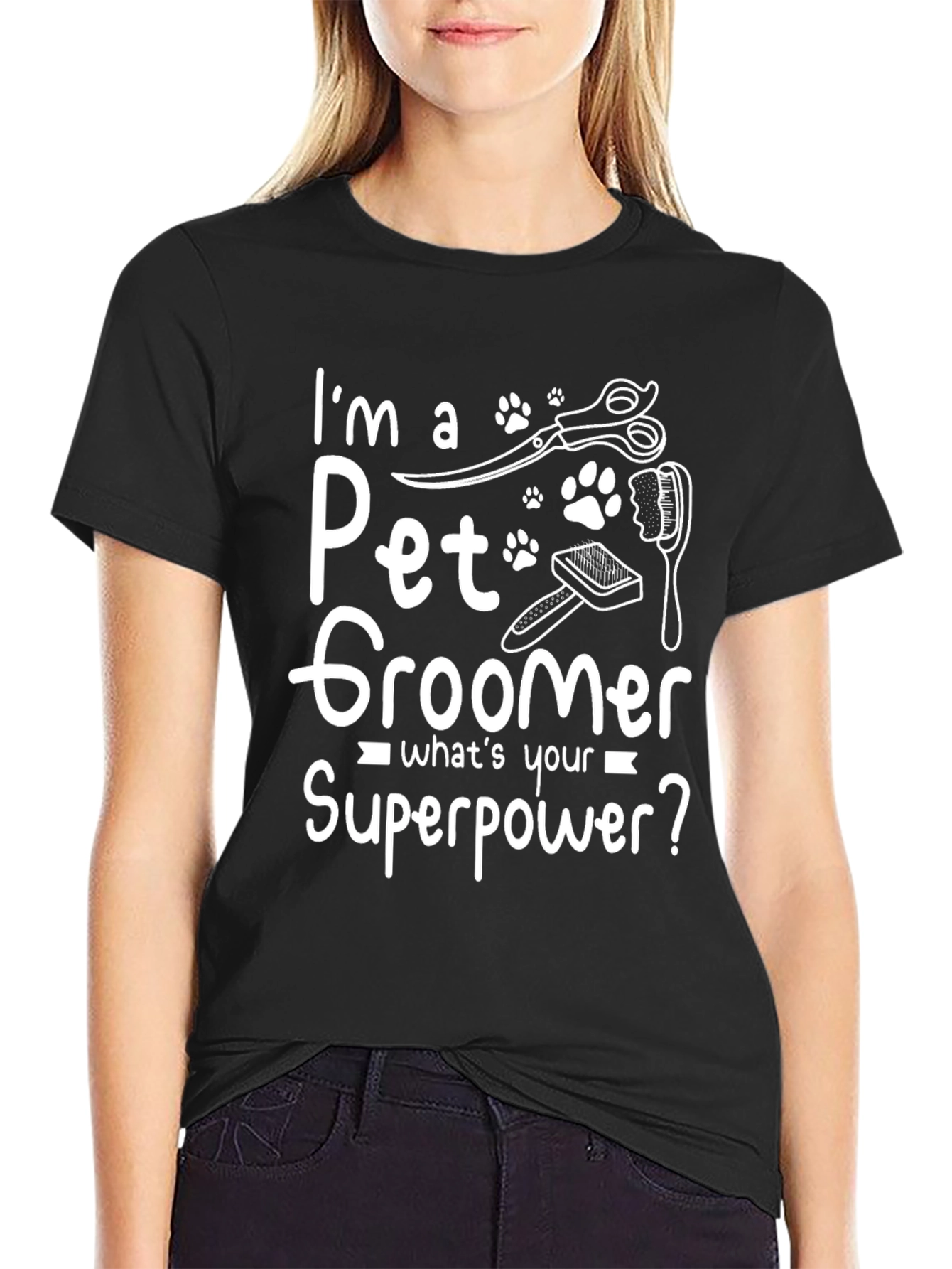 Black Pet Groomer Superpower T-Shirt - Funny Pet Lover Tee view 2