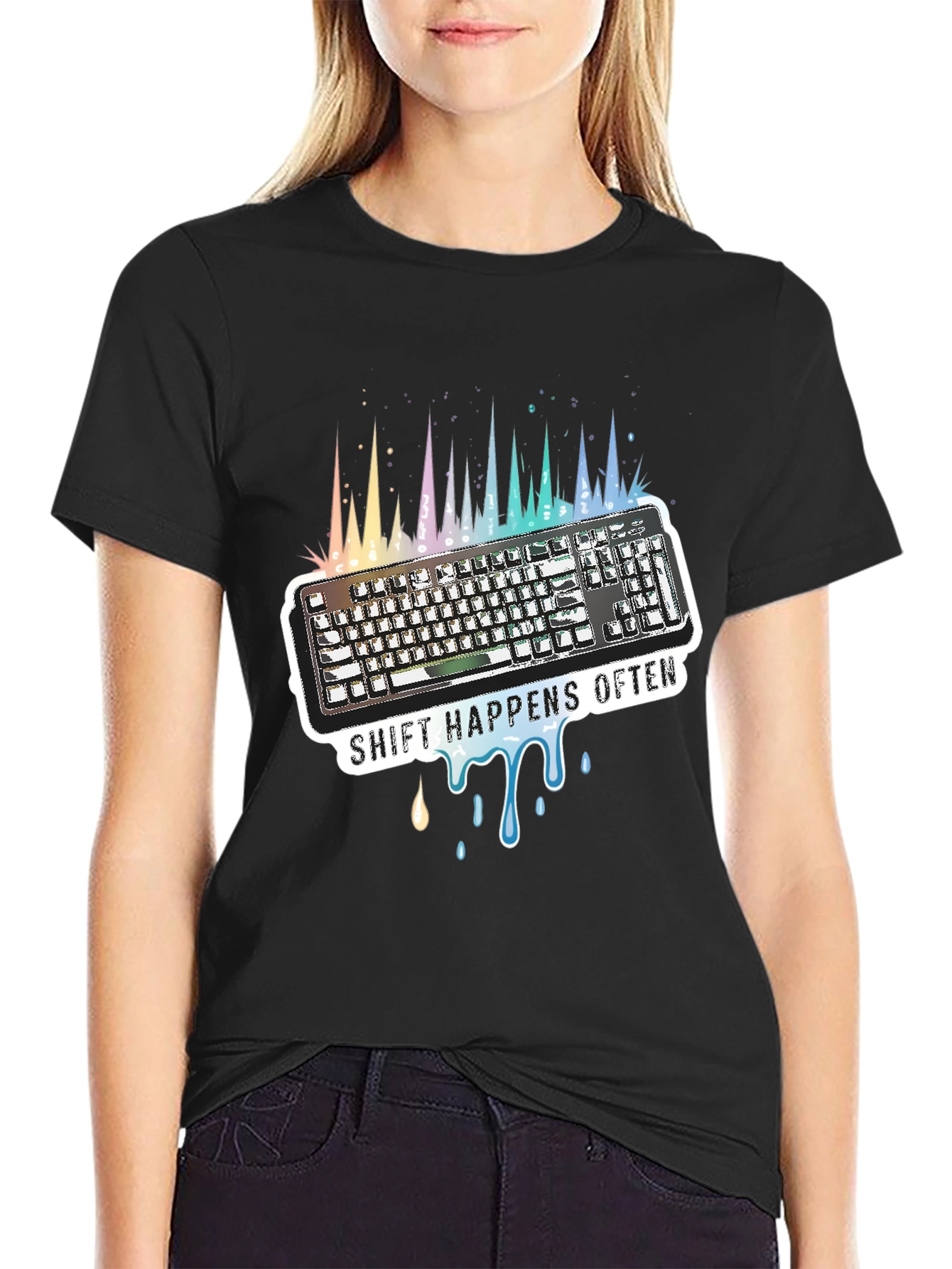 Black Shift Happens Often Keyboard T-Shirt view 2