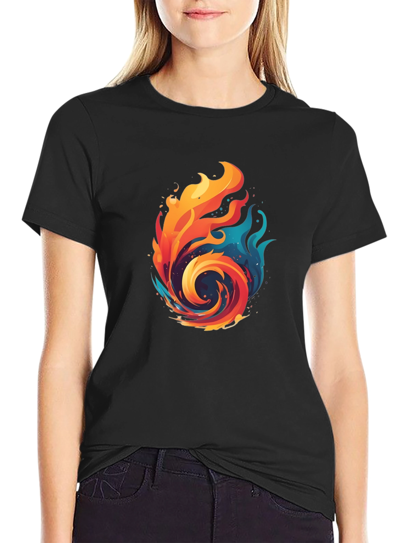 Black Fire and Ice Graphic Black T-Shirt view 2