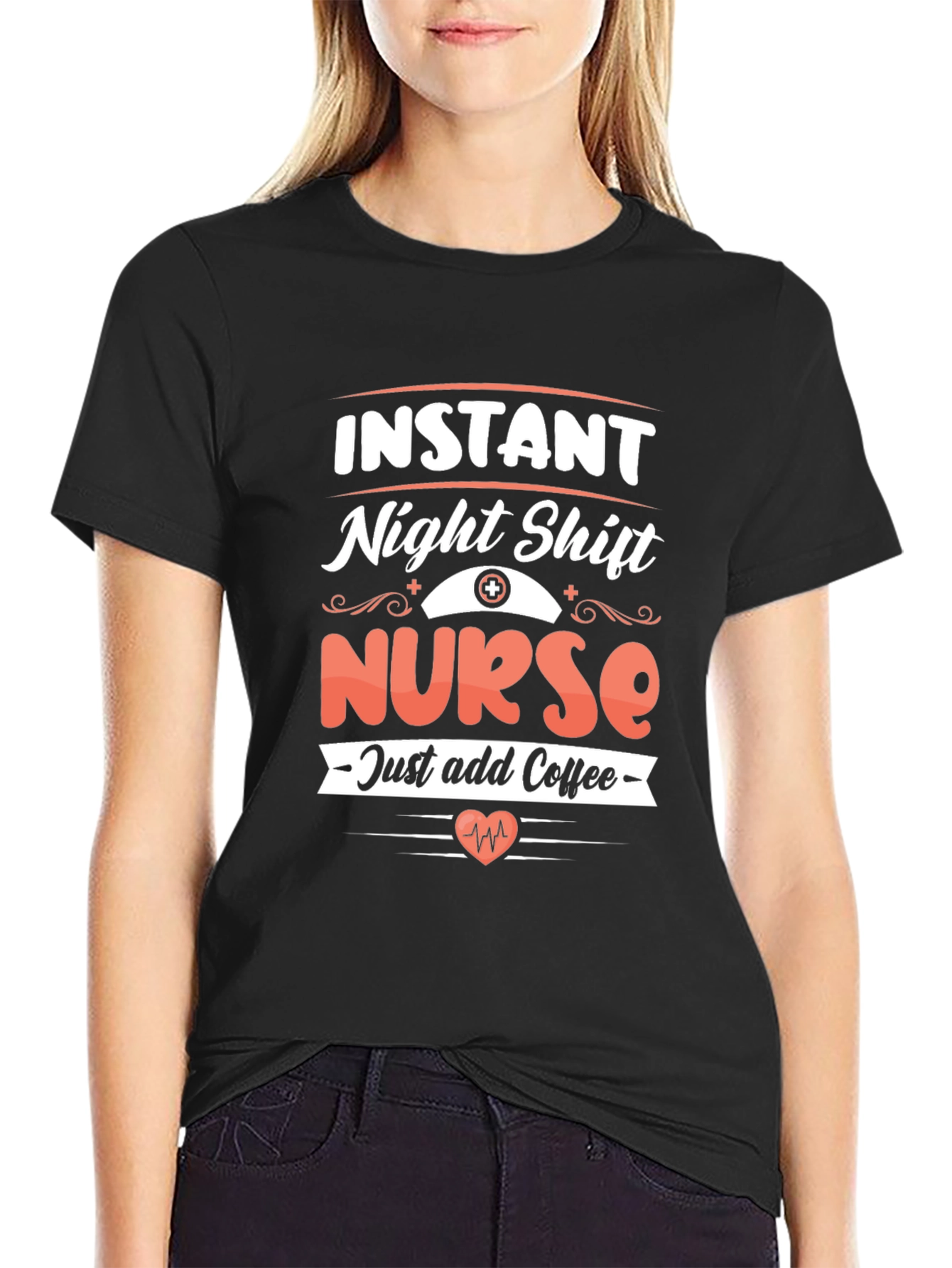 Black Instant Night Shift Nurse Add Coffee T-Shirt view 2