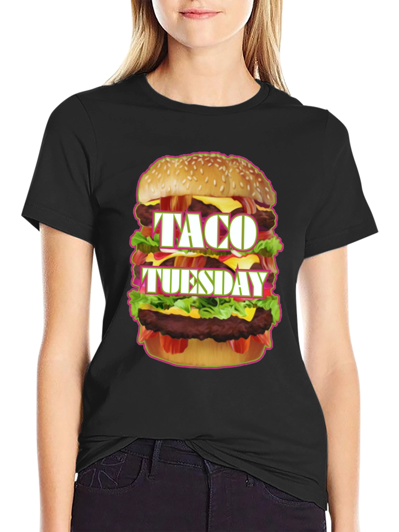 Black Taco Tuesday Burger Graphic Tee view 2